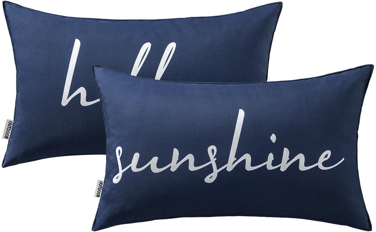 imageMIULEE Outdoor Waterproof Throw Pillow Covers Set of 2 Spring Hello Sunshine Decorative Outdoor Square Pillowcases for Chair Patio Garden Couch Tent Balcony Sofa Summer Yellow 20x20 InchNavy Blue