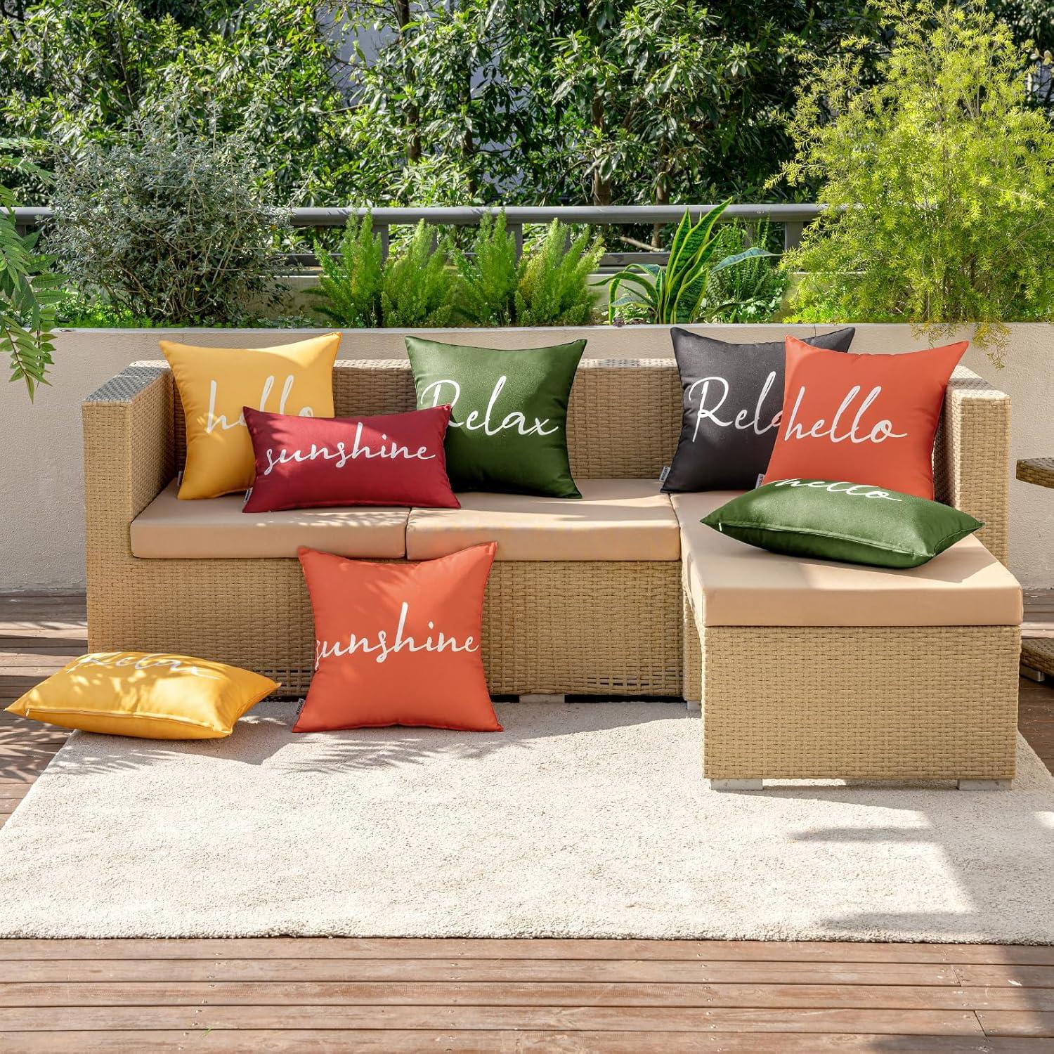 imageMIULEE Outdoor Waterproof Throw Pillow Covers Set of 2 Spring Hello Sunshine Decorative Outdoor Square Pillowcases for Chair Patio Garden Couch Tent Balcony Sofa Summer Yellow 20x20 InchCoral Red