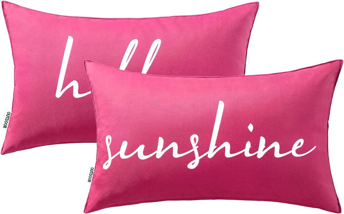 imageMIULEE Outdoor Waterproof Throw Pillow Covers Set of 2 Spring Hello Sunshine Decorative Outdoor Square Pillowcases for Chair Patio Garden Couch Tent Balcony Sofa Summer Yellow 20x20 InchHot Pink