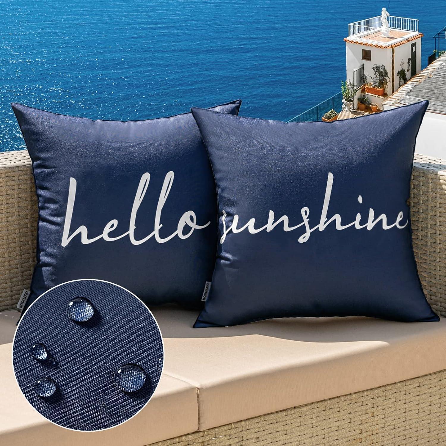 imageMIULEE Outdoor Waterproof Throw Pillow Covers Set of 2 Spring Hello Sunshine Decorative Outdoor Square Pillowcases for Chair Patio Garden Couch Tent Balcony Sofa Summer Yellow 20x20 InchNavy Blue