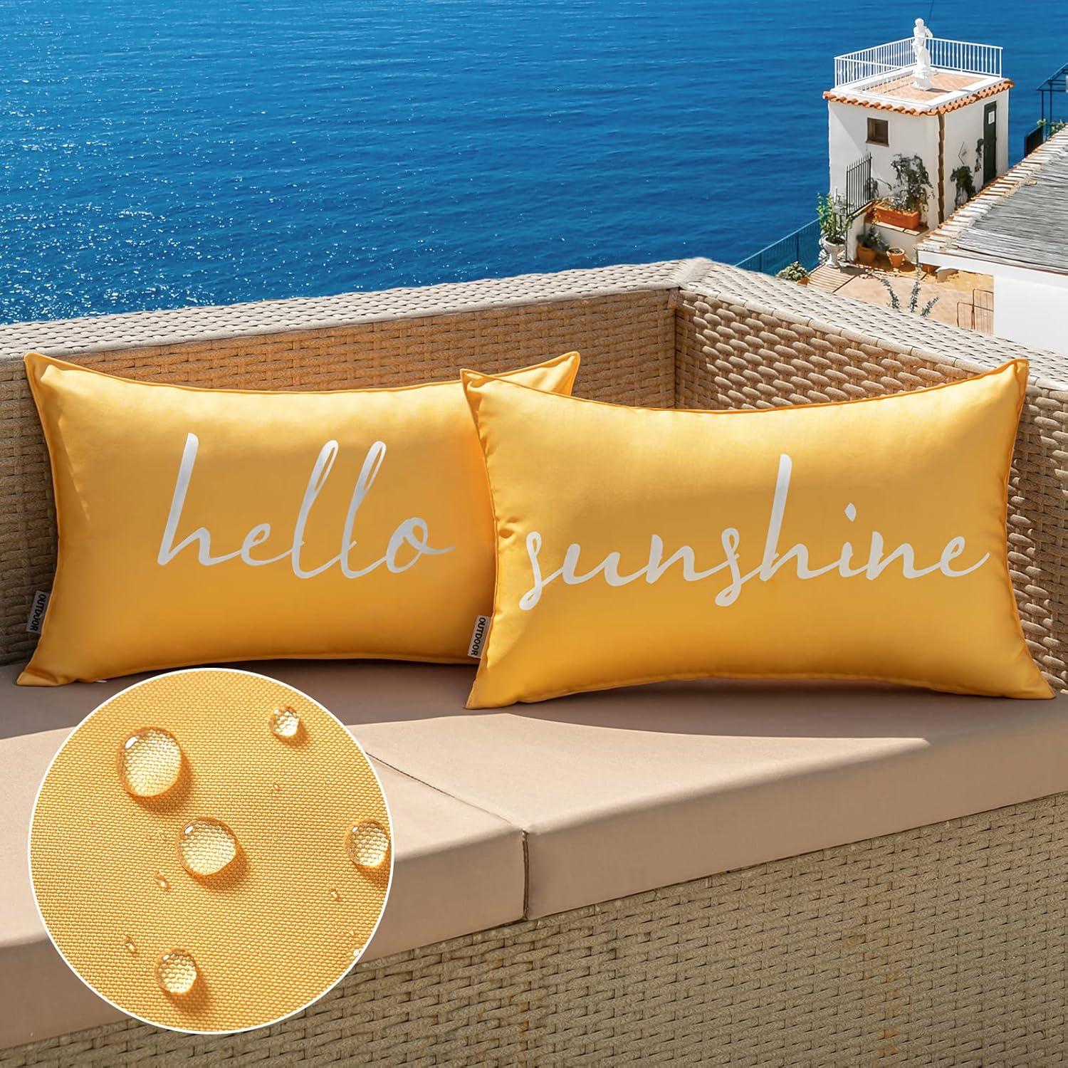 imageMIULEE Outdoor Waterproof Throw Pillow Covers Set of 2 Spring Hello Sunshine Decorative Outdoor Square Pillowcases for Chair Patio Garden Couch Tent Balcony Sofa Summer Yellow 20x20 InchYellow