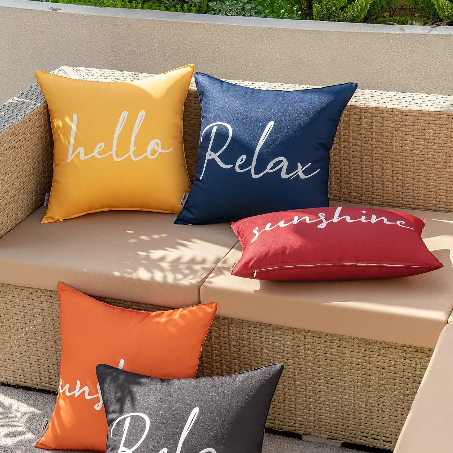 imageMIULEE Outdoor Waterproof Throw Pillow Covers Set of 2 Spring Hello Sunshine Decorative Outdoor Square Pillowcases for Chair Patio Garden Couch Tent Balcony Sofa Summer Yellow 20x20 InchYellow