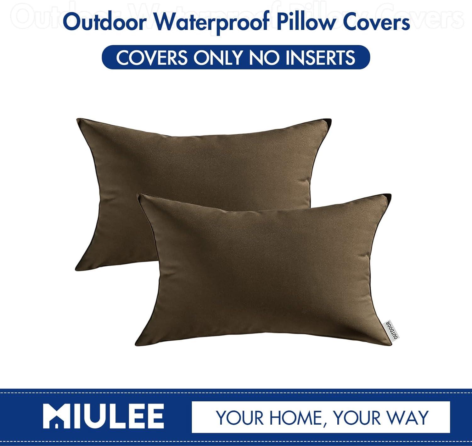 imageMIULEE Pack of 2 Decorative Outdoor Waterproof Pillow Covers Garden Cushion Sham Throw Pillowcase Summer Shell for Patio Tent Couch 16x16 Inch BeigeBrown
