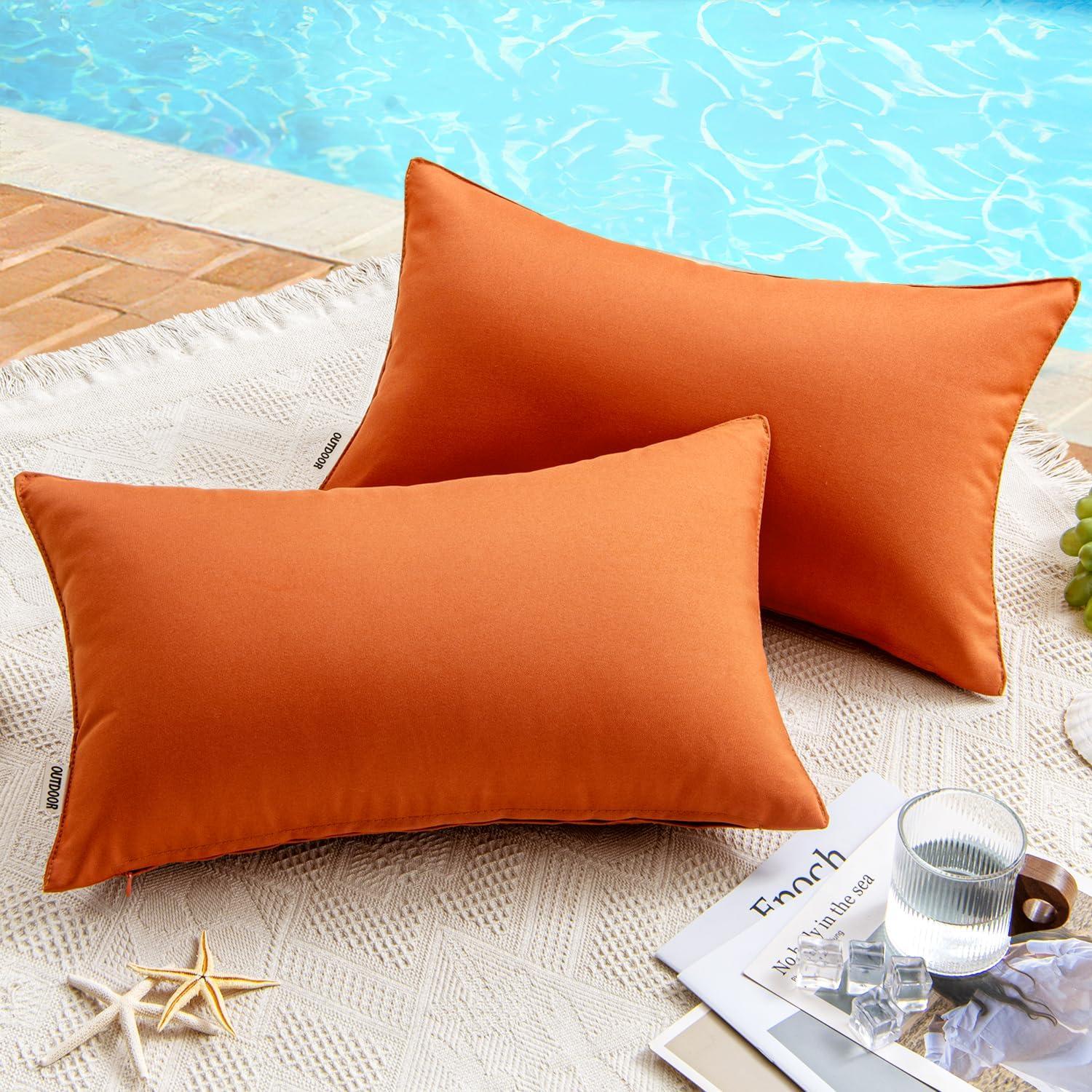imageMIULEE Pack of 2 Decorative Outdoor Waterproof Pillow Covers Garden Cushion Sham Throw Pillowcase Summer Shell for Patio Tent Couch 16x16 Inch BeigeBurnt Brick