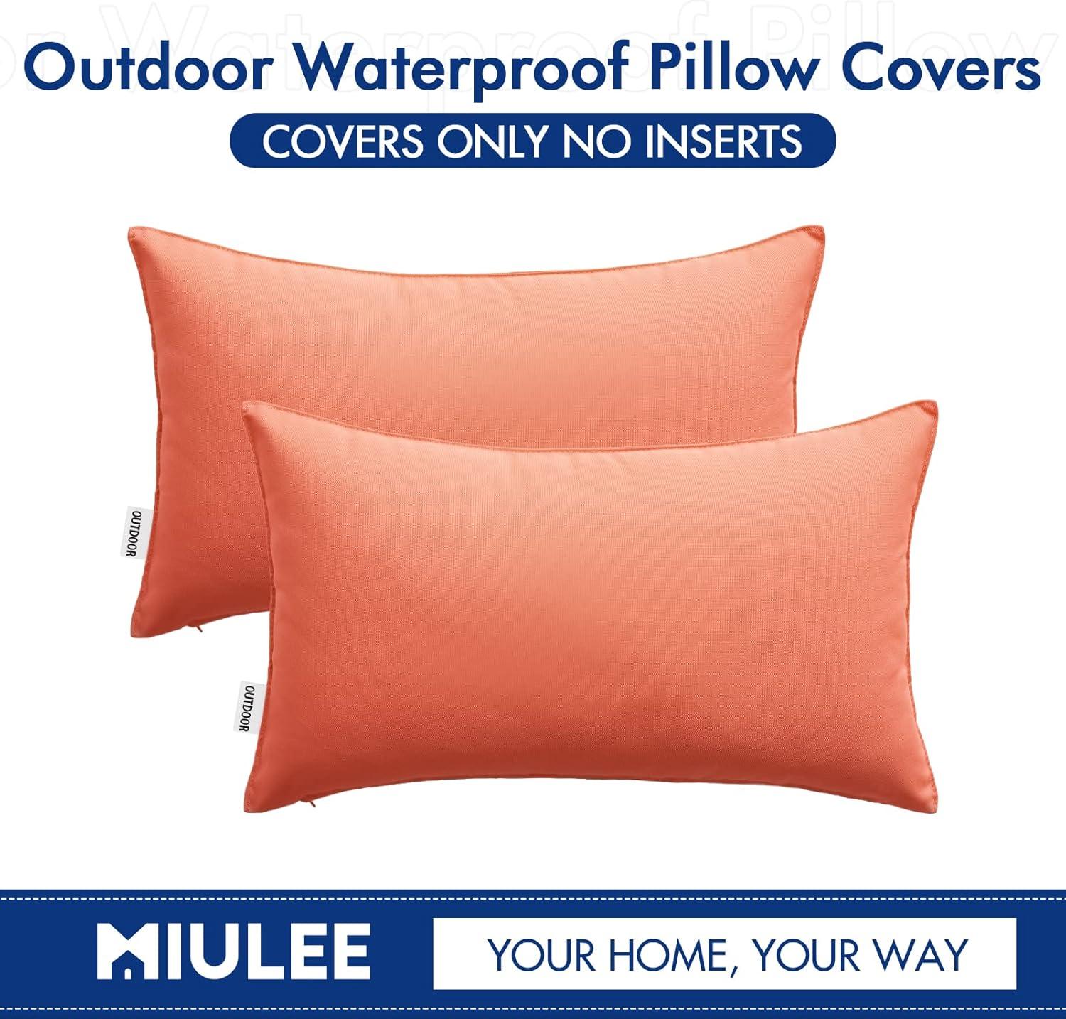 imageMIULEE Pack of 2 Decorative Outdoor Waterproof Pillow Covers Garden Cushion Sham Throw Pillowcase Summer Shell for Patio Tent Couch 16x16 Inch BeigeCoral Red