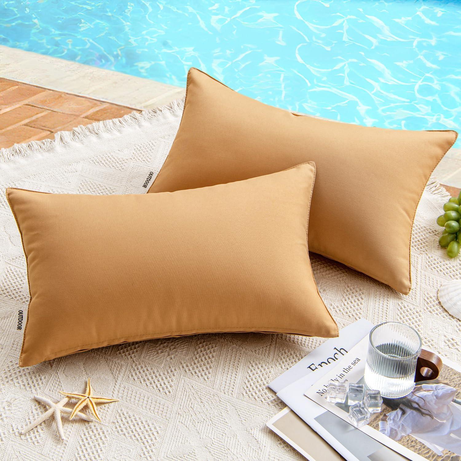imageMIULEE Pack of 2 Decorative Outdoor Waterproof Pillow Covers Garden Cushion Sham Throw Pillowcase Summer Shell for Patio Tent Couch 16x16 Inch BeigeLight Brown