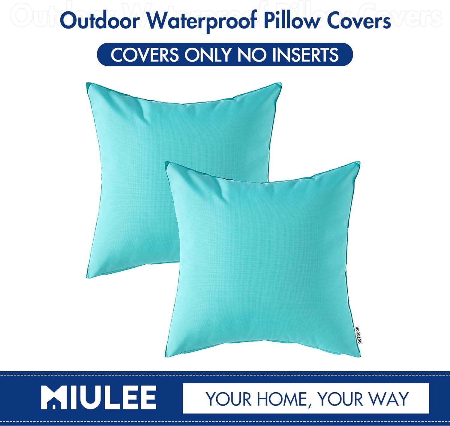 imageMIULEE Pack of 2 Decorative Outdoor Waterproof Pillow Covers Garden Cushion Sham Throw Pillowcase Summer Shell for Patio Tent Couch 16x16 Inch BeigeLight Green