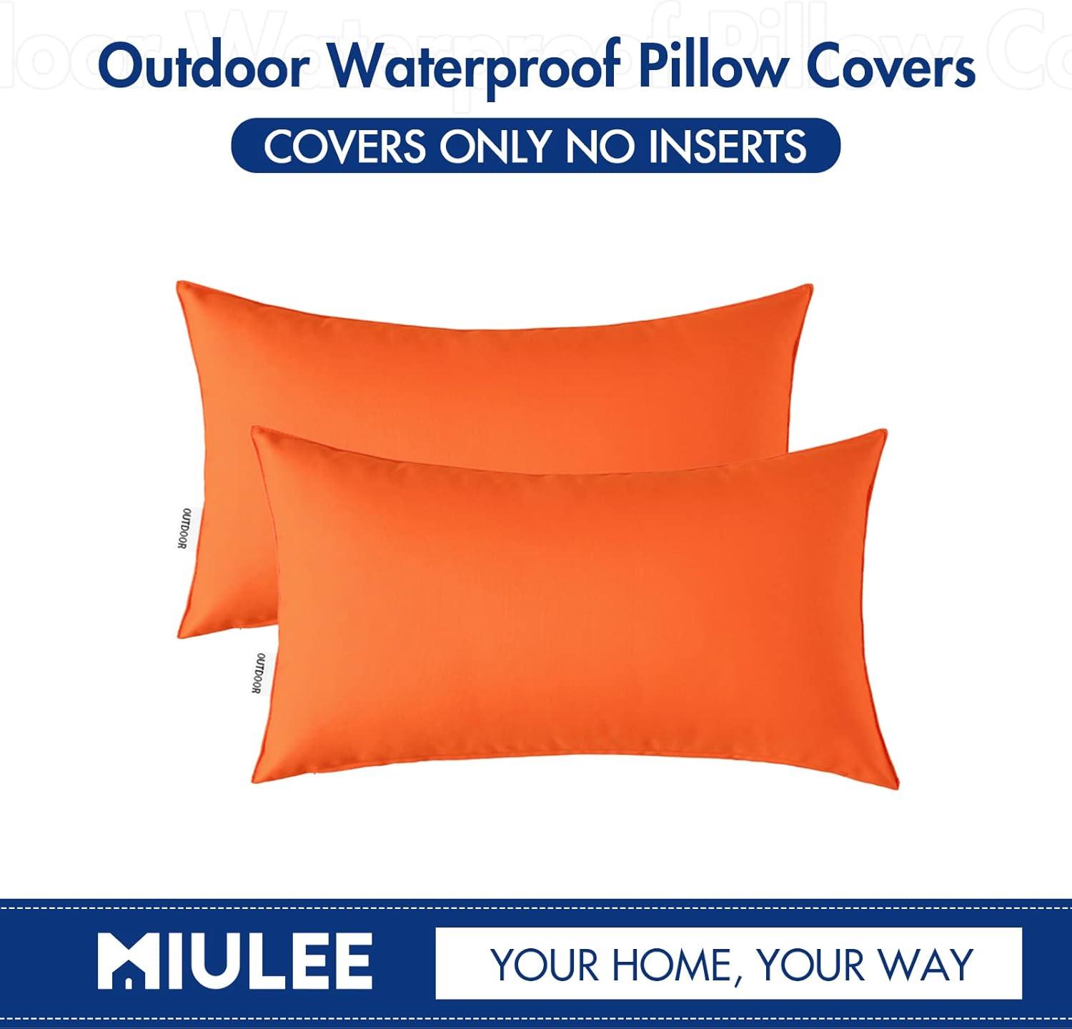 imageMIULEE Pack of 2 Decorative Outdoor Waterproof Pillow Covers Garden Cushion Sham Throw Pillowcase Summer Shell for Patio Tent Couch 16x16 Inch BeigeOrange