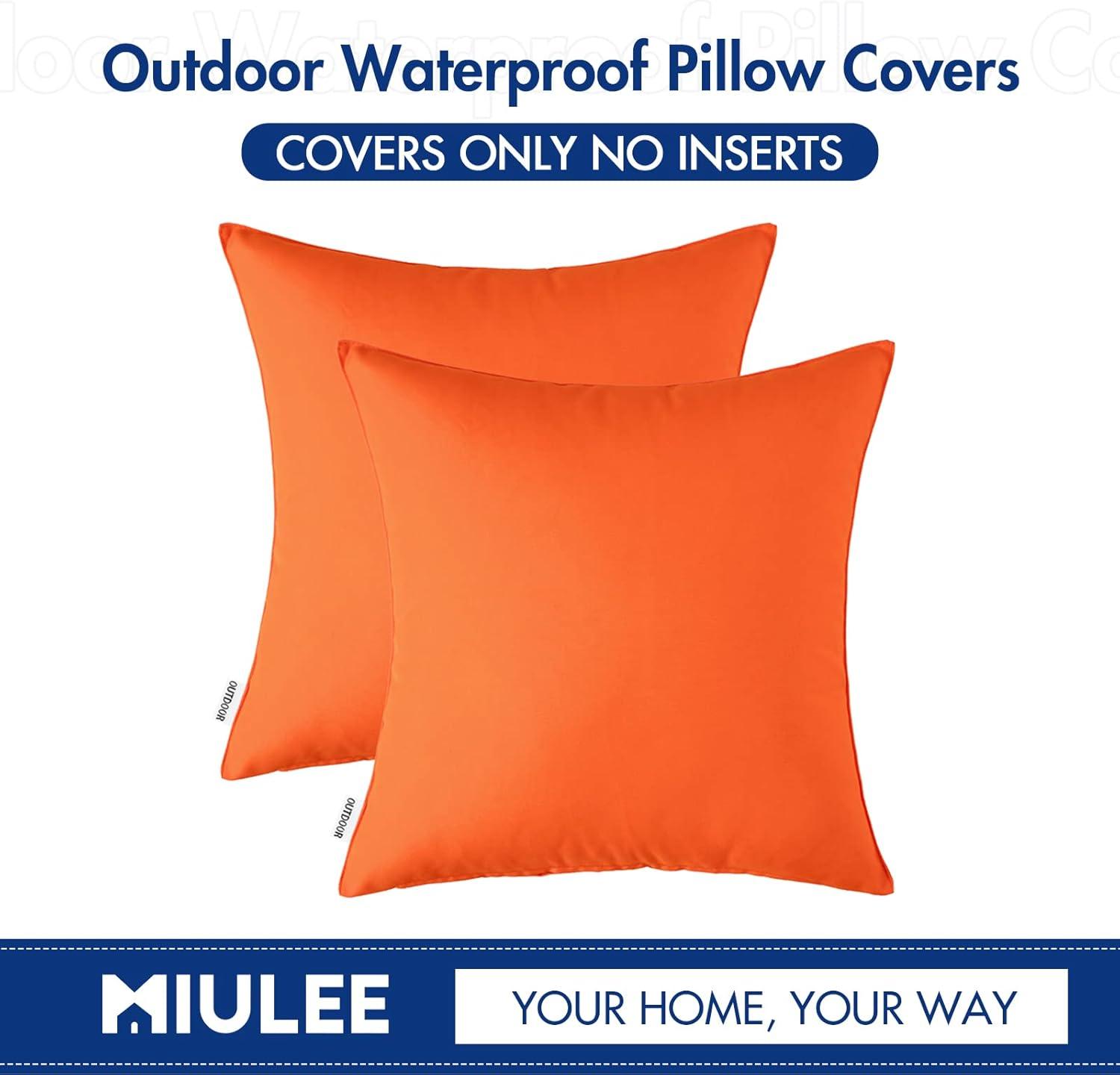 imageMIULEE Pack of 2 Decorative Outdoor Waterproof Pillow Covers Garden Cushion Sham Throw Pillowcase Summer Shell for Patio Tent Couch 16x16 Inch BeigeOrange