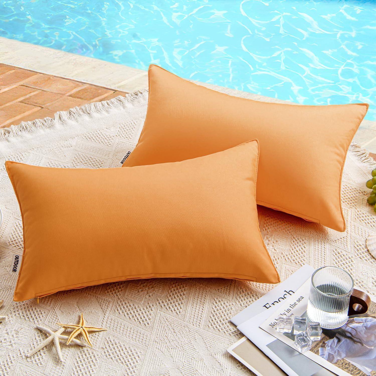 imageMIULEE Pack of 2 Decorative Outdoor Waterproof Pillow Covers Garden Cushion Sham Throw Pillowcase Summer Shell for Patio Tent Couch 16x16 Inch BeigeOrange Yellow