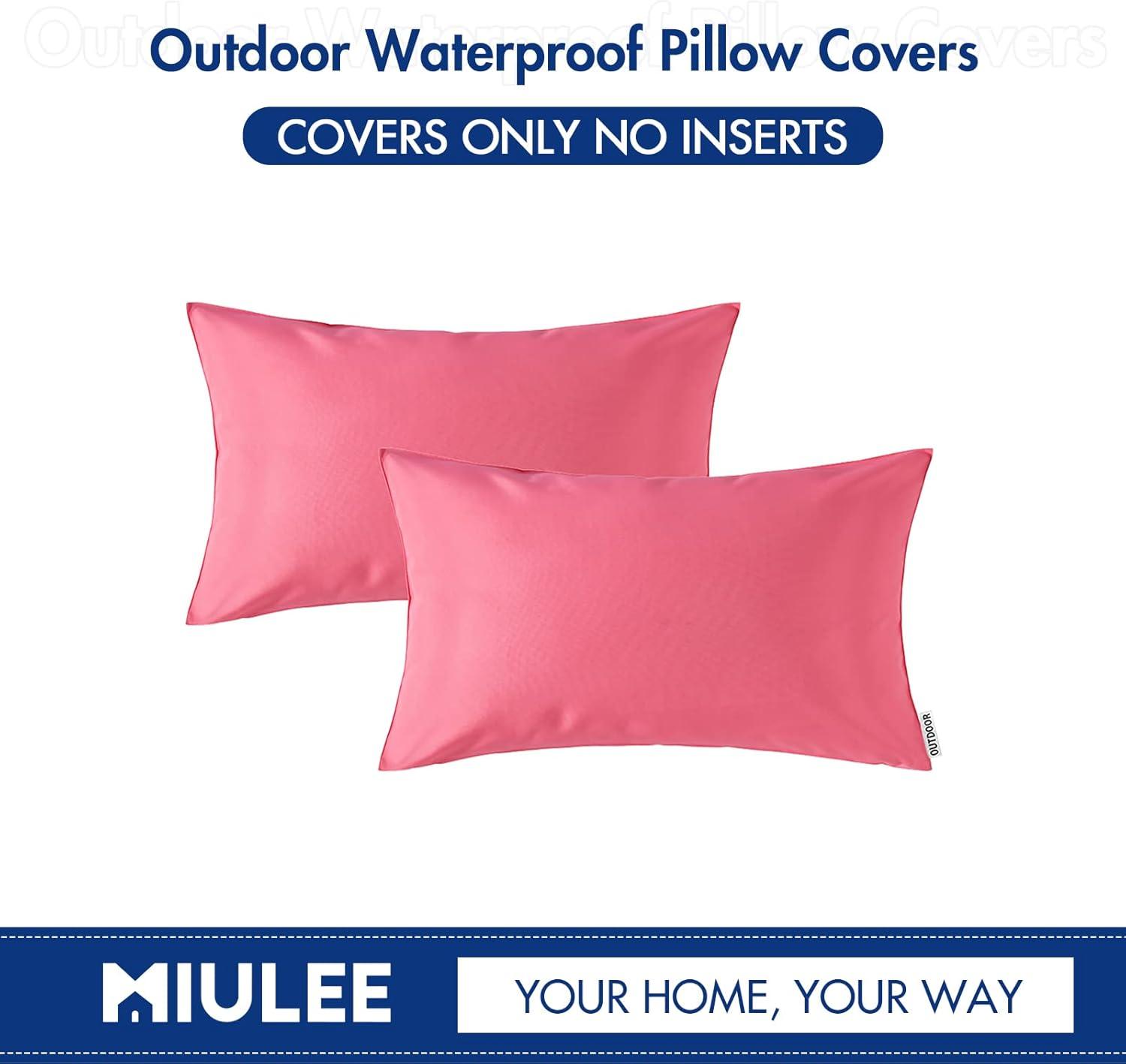 imageMIULEE Pack of 2 Decorative Outdoor Waterproof Pillow Covers Garden Cushion Sham Throw Pillowcase Summer Shell for Patio Tent Couch 16x16 Inch BeigePink