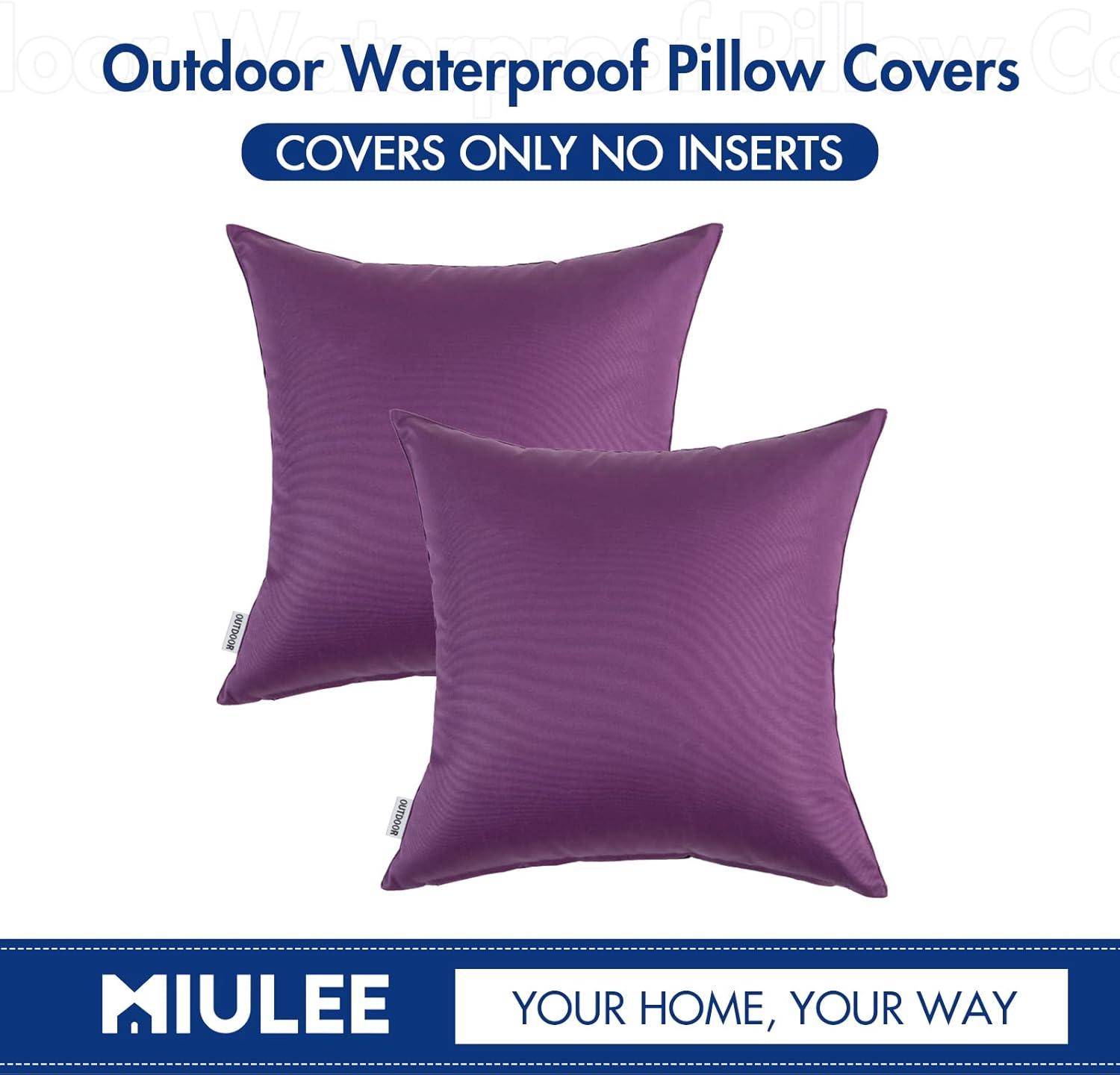 imageMIULEE Pack of 2 Decorative Outdoor Waterproof Pillow Covers Garden Cushion Sham Throw Pillowcase Summer Shell for Patio Tent Couch 16x16 Inch BeigePurple