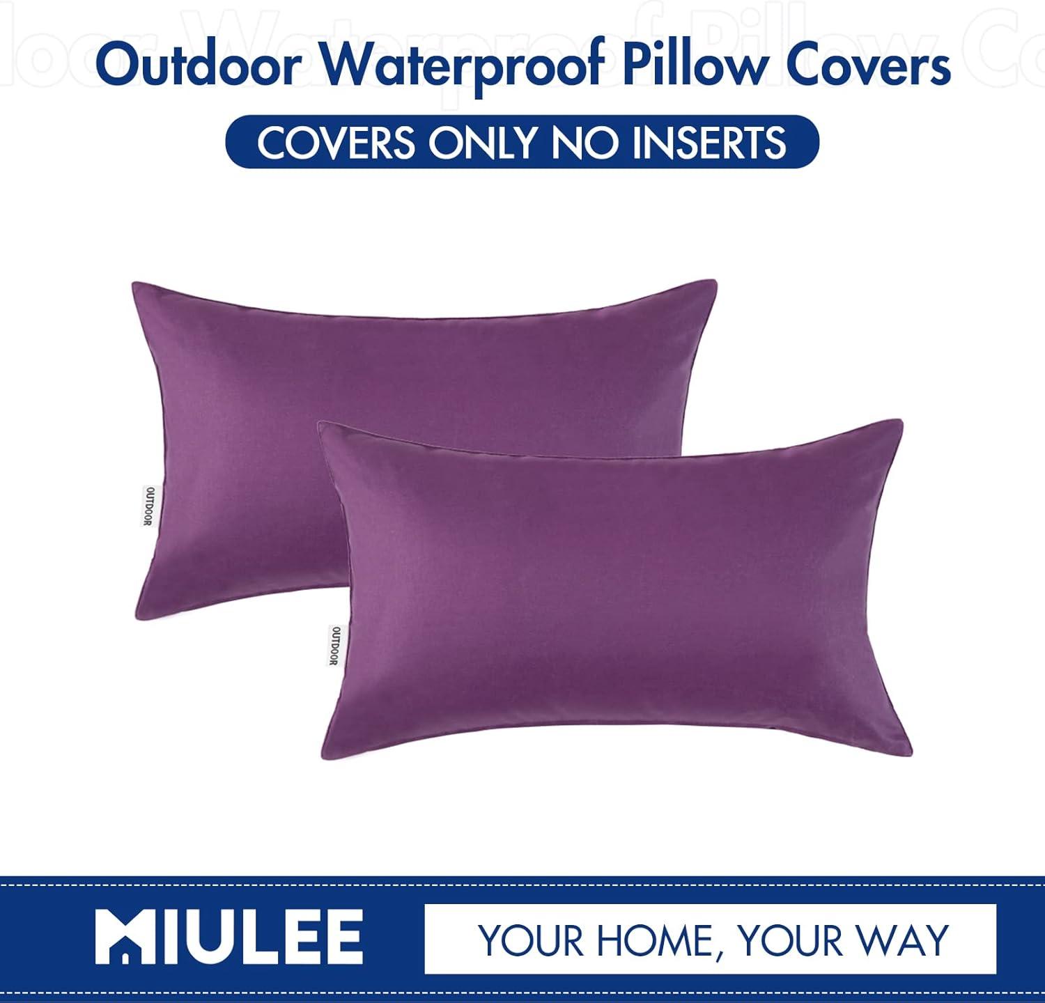 imageMIULEE Pack of 2 Decorative Outdoor Waterproof Pillow Covers Garden Cushion Sham Throw Pillowcase Summer Shell for Patio Tent Couch 16x16 Inch BeigePurple