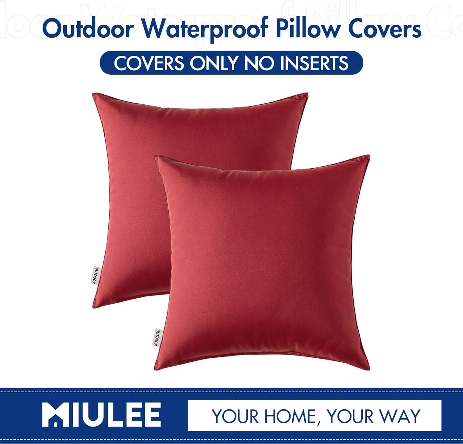 imageMIULEE Pack of 2 Decorative Outdoor Waterproof Pillow Covers Garden Cushion Sham Throw Pillowcase Summer Shell for Patio Tent Couch 16x16 Inch BeigeWine Red