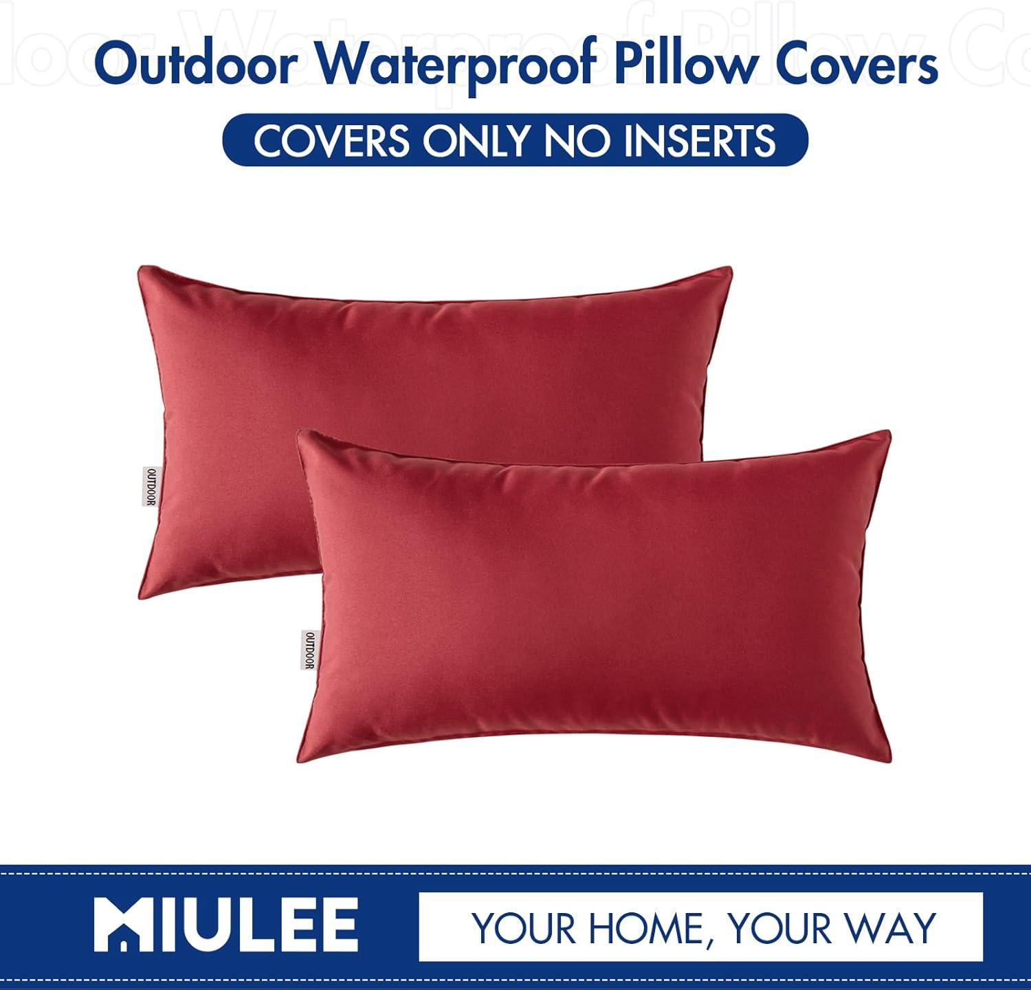 imageMIULEE Pack of 2 Decorative Outdoor Waterproof Pillow Covers Garden Cushion Sham Throw Pillowcase Summer Shell for Patio Tent Couch 16x16 Inch BeigeWine Red