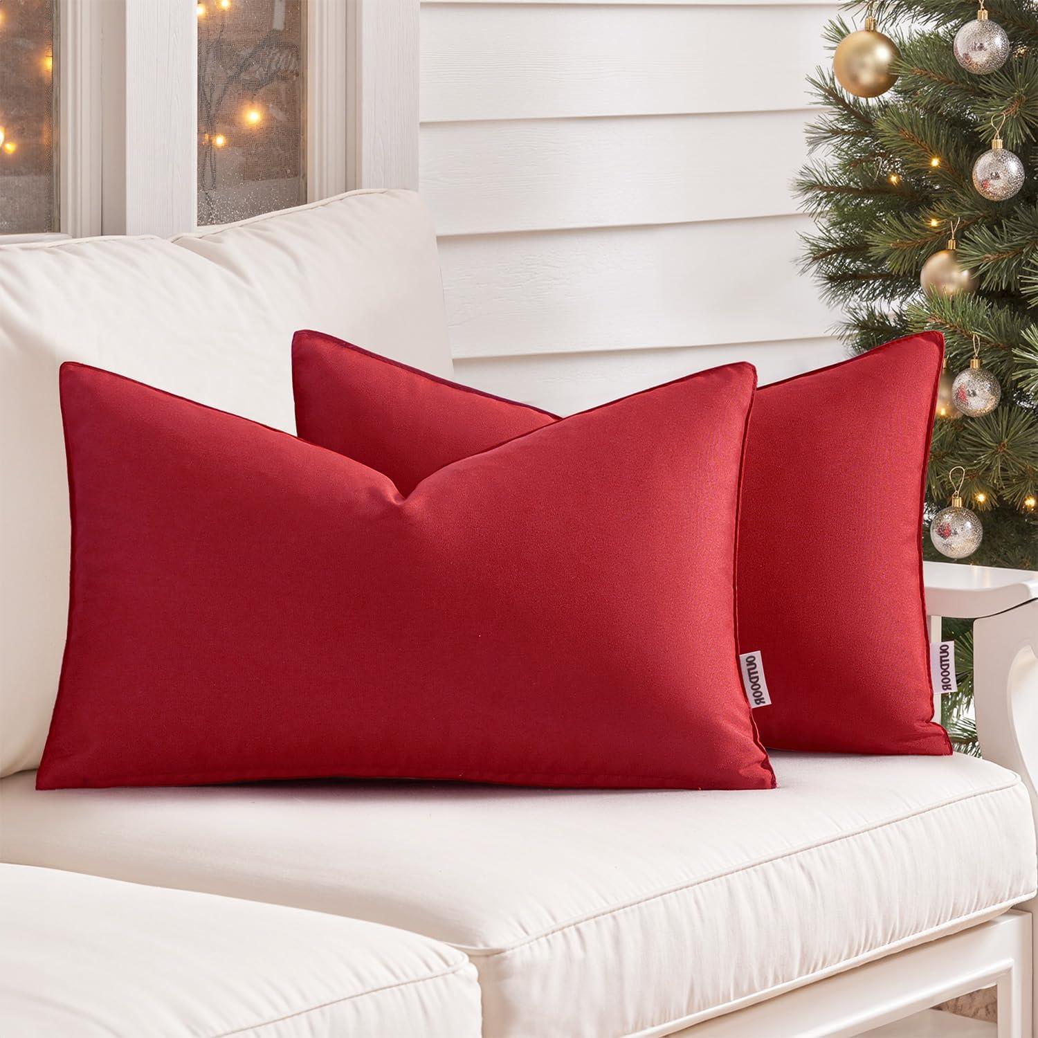 imageMIULEE Pack of 2 Decorative Outdoor Waterproof Pillow Covers Garden Cushion Sham Throw Pillowcase Summer Shell for Patio Tent Couch 16x16 Inch BeigeWine Red