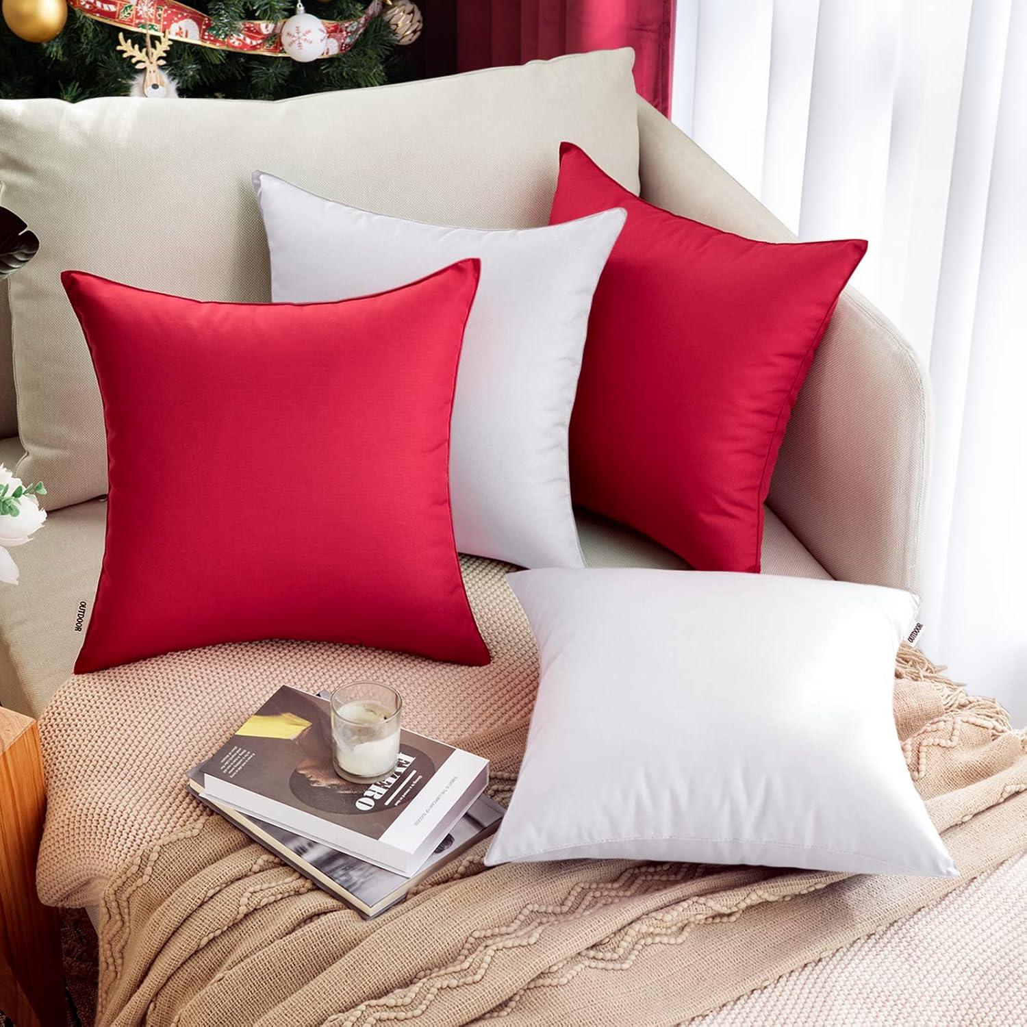 imageMIULEE Pack of 4 Decorative Outdoor Summer Pillow Covers Square Cushion Cases PU Coating Waterproof Throw Pillowcase Shell for Living Room Couch Sofa Garden Tent Park 18x18 Inch YellowRed