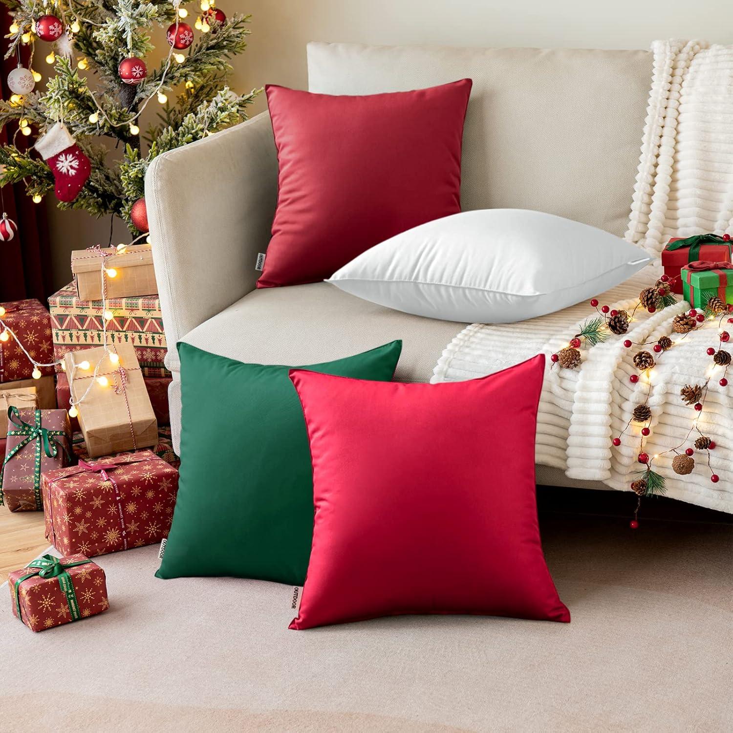 imageMIULEE Pack of 4 Decorative Outdoor Summer Pillow Covers Square Cushion Cases PU Coating Waterproof Throw Pillowcase Shell for Living Room Couch Sofa Garden Tent Park 18x18 Inch YellowRed