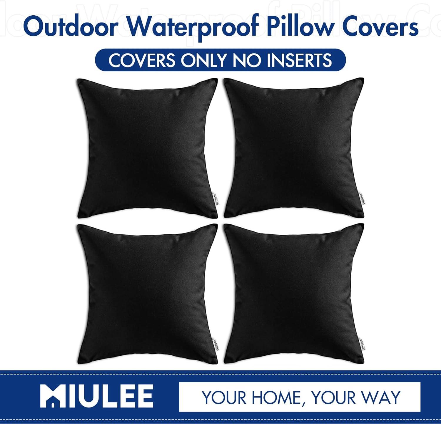imageMIULEE Pack of 4 Decorative Outdoor Summer Pillow Covers Square Cushion Cases PU Coating Waterproof Throw Pillowcase Shell for Living Room Couch Sofa Garden Tent Park 18x18 Inch YellowBlack
