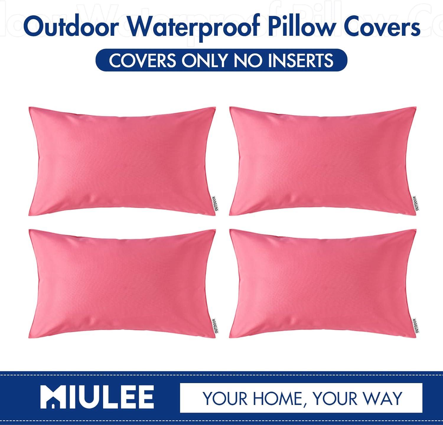 imageMIULEE Pack of 4 Decorative Outdoor Summer Pillow Covers Square Cushion Cases PU Coating Waterproof Throw Pillowcase Shell for Living Room Couch Sofa Garden Tent Park 18x18 Inch YellowPink