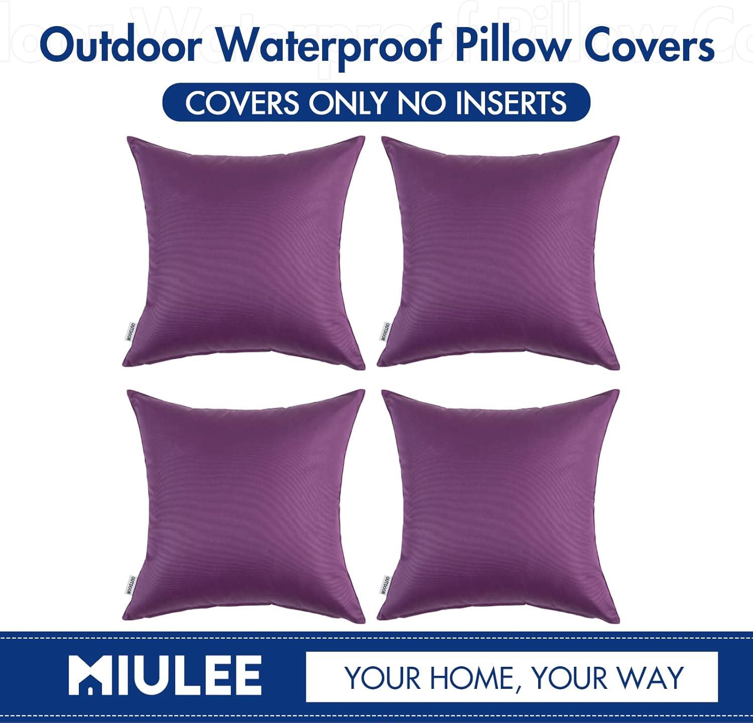 imageMIULEE Pack of 4 Decorative Outdoor Summer Pillow Covers Square Cushion Cases PU Coating Waterproof Throw Pillowcase Shell for Living Room Couch Sofa Garden Tent Park 18x18 Inch YellowPurple