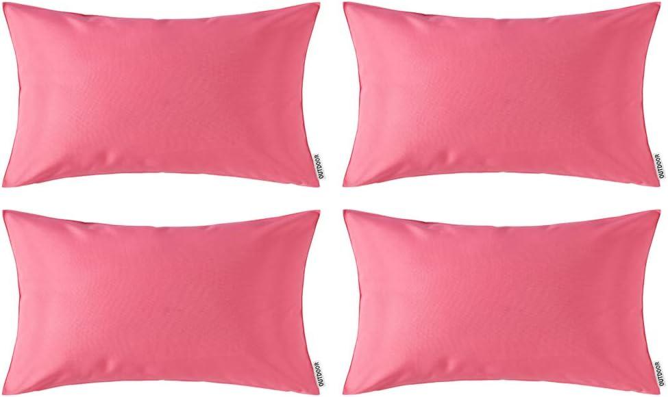 imageMIULEE Pack of 4 Decorative Outdoor Summer Pillow Covers Square Cushion Cases PU Coating Waterproof Throw Pillowcase Shell for Living Room Couch Sofa Garden Tent Park 18x18 Inch YellowPink