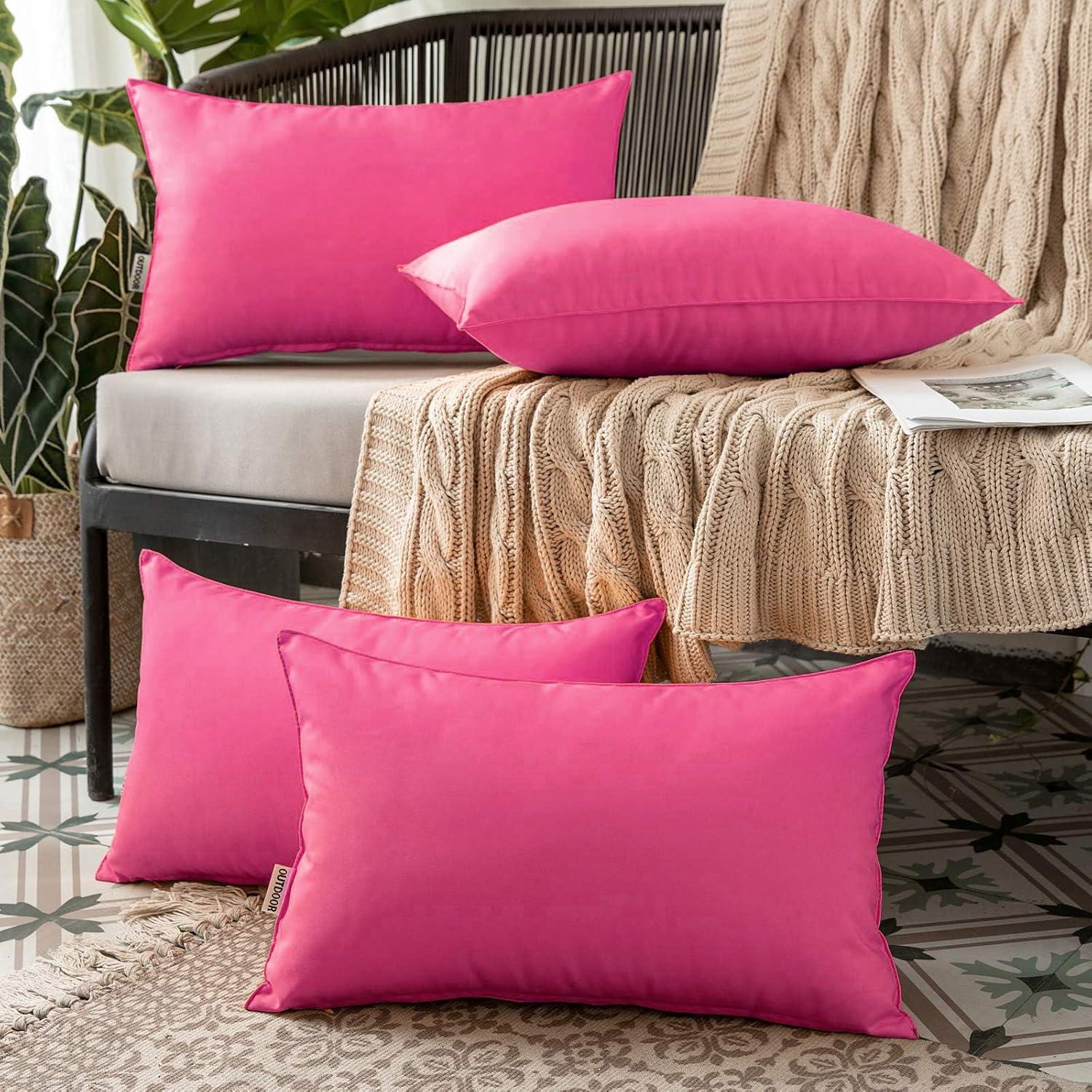 imageMIULEE Pack of 4 Decorative Outdoor Summer Pillow Covers Square Cushion Cases PU Coating Waterproof Throw Pillowcase Shell for Living Room Couch Sofa Garden Tent Park 18x18 Inch YellowHot Pink
