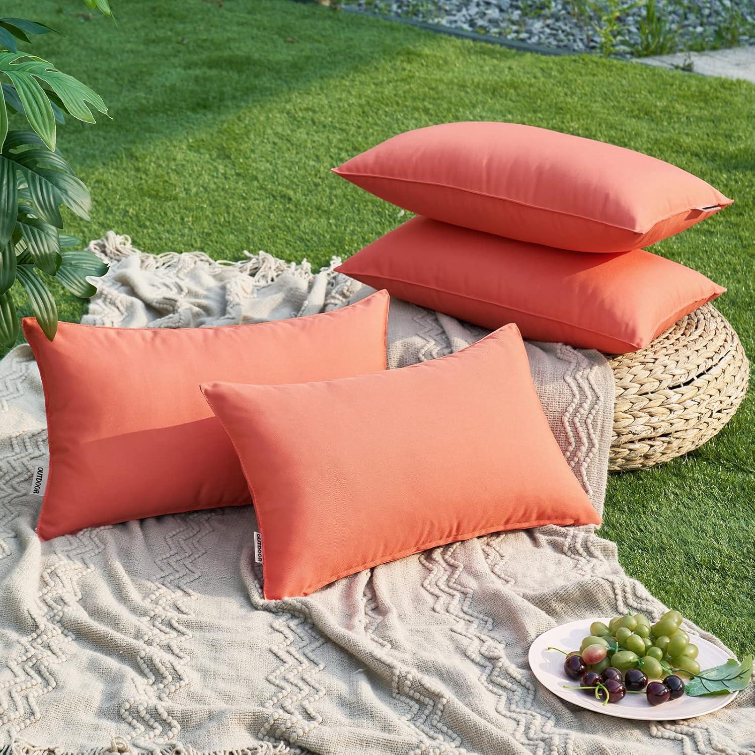 imageMIULEE Pack of 4 Decorative Outdoor Summer Pillow Covers Square Cushion Cases PU Coating Waterproof Throw Pillowcase Shell for Living Room Couch Sofa Garden Tent Park 18x18 Inch YellowCoral Red