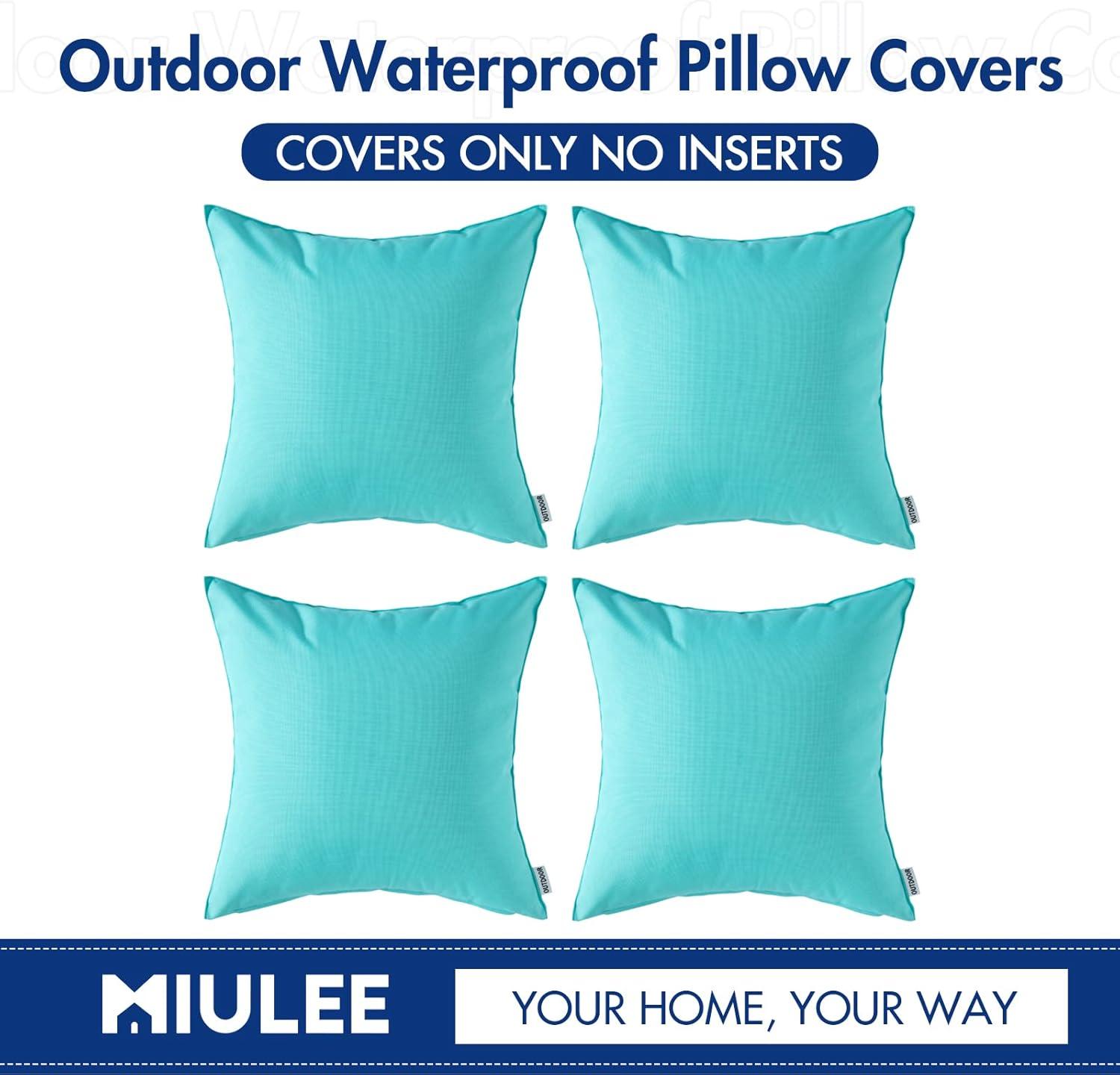 imageMIULEE Pack of 4 Decorative Outdoor Summer Pillow Covers Square Cushion Cases PU Coating Waterproof Throw Pillowcase Shell for Living Room Couch Sofa Garden Tent Park 18x18 Inch YellowLight Green