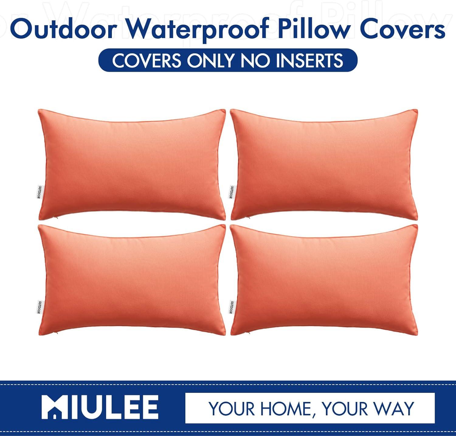 imageMIULEE Pack of 4 Decorative Outdoor Summer Pillow Covers Square Cushion Cases PU Coating Waterproof Throw Pillowcase Shell for Living Room Couch Sofa Garden Tent Park 18x18 Inch YellowCoral Red