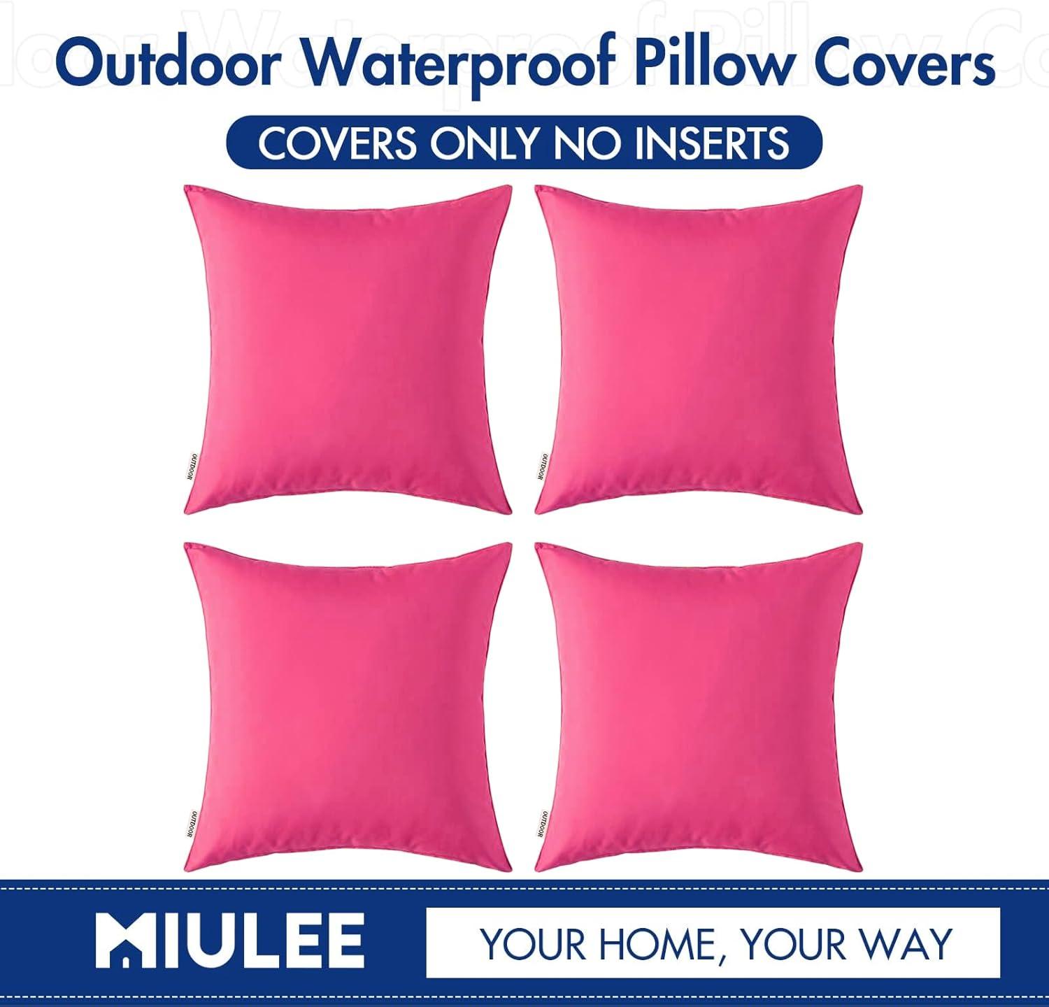 imageMIULEE Pack of 4 Decorative Outdoor Summer Pillow Covers Square Cushion Cases PU Coating Waterproof Throw Pillowcase Shell for Living Room Couch Sofa Garden Tent Park 18x18 Inch YellowHot Pink