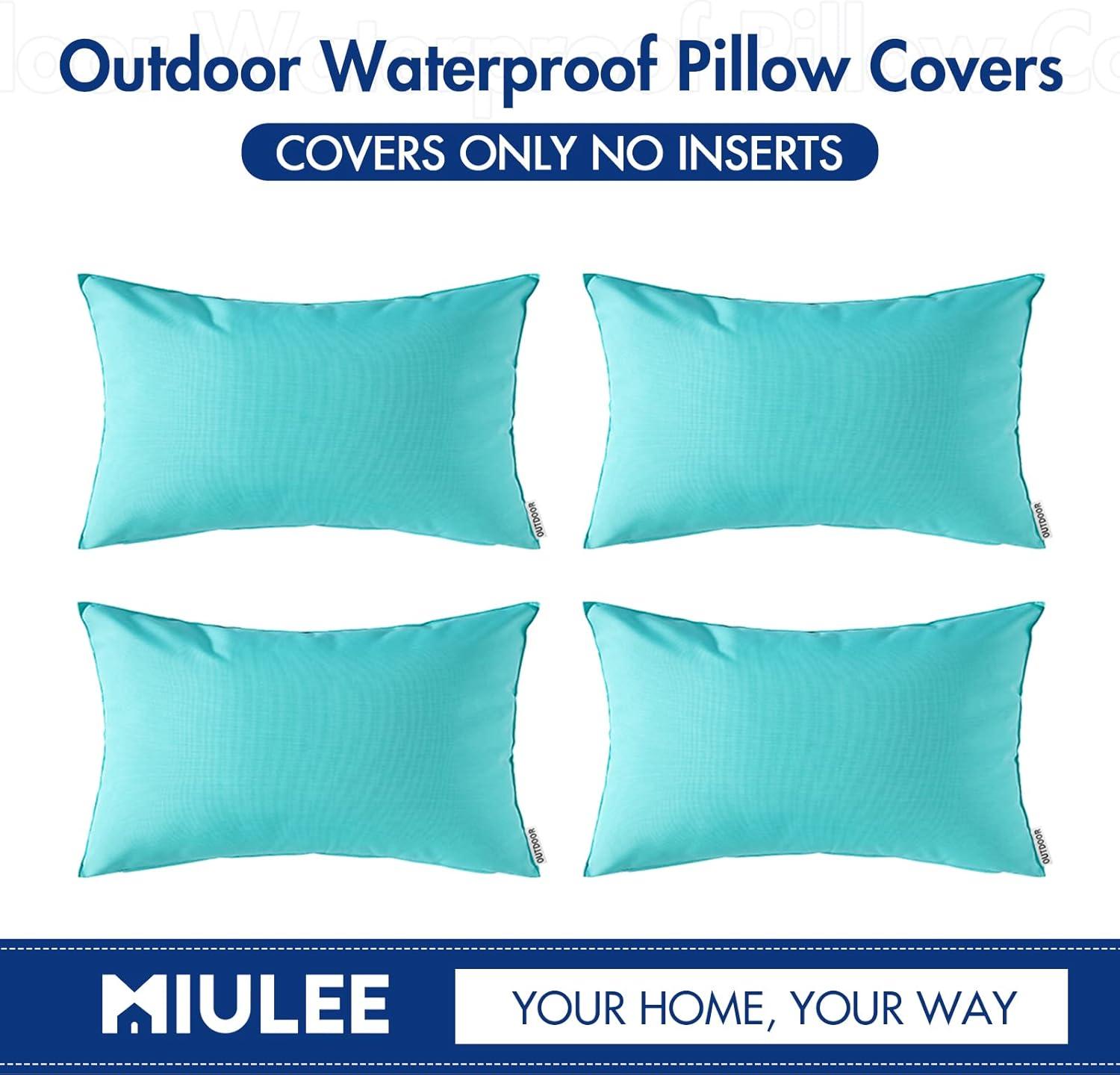 imageMIULEE Pack of 4 Decorative Outdoor Summer Pillow Covers Square Cushion Cases PU Coating Waterproof Throw Pillowcase Shell for Living Room Couch Sofa Garden Tent Park 18x18 Inch YellowLight Green