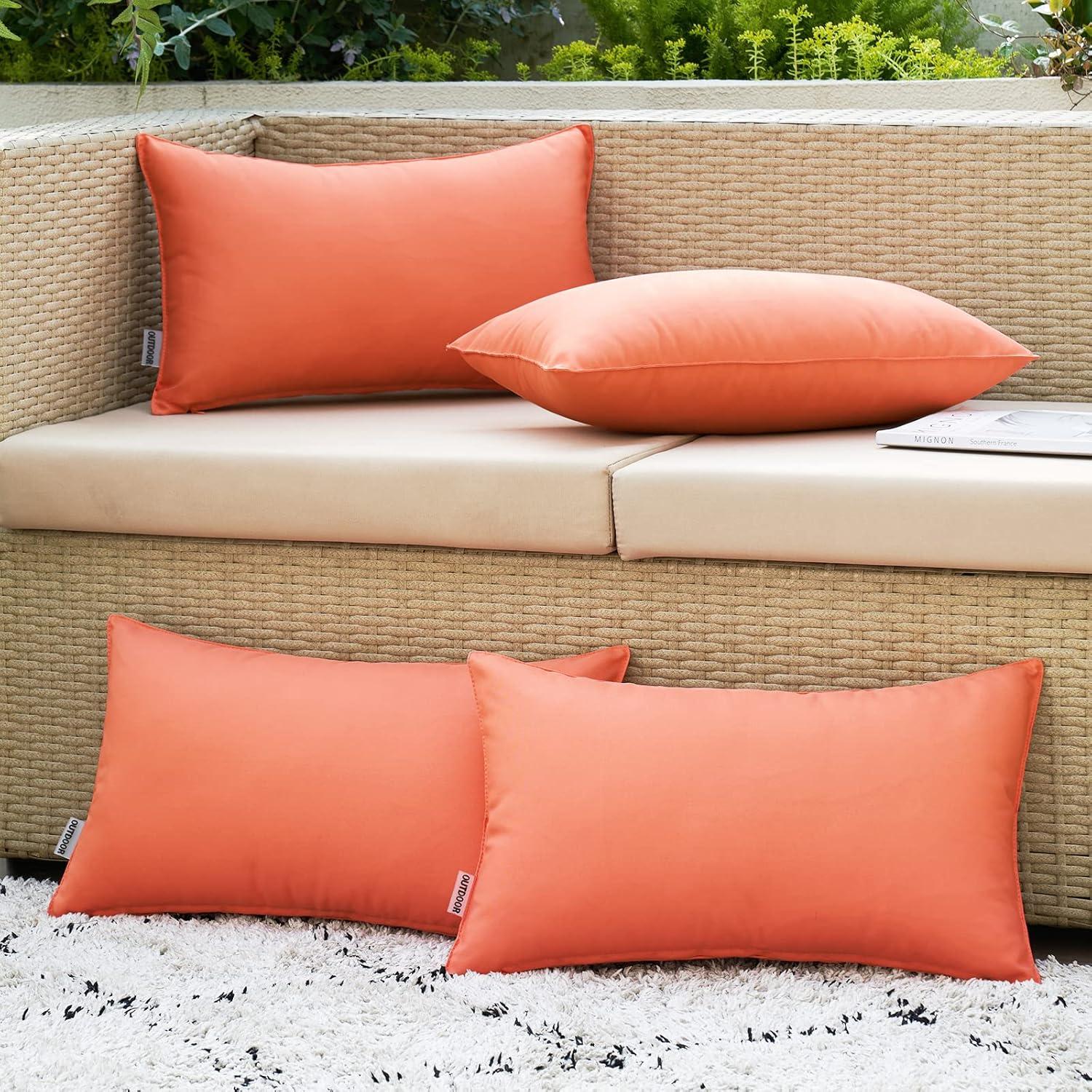 imageMIULEE Pack of 4 Decorative Outdoor Summer Pillow Covers Square Cushion Cases PU Coating Waterproof Throw Pillowcase Shell for Living Room Couch Sofa Garden Tent Park 18x18 Inch YellowCoral Red