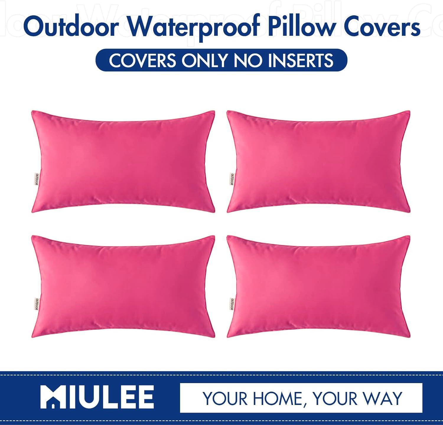 imageMIULEE Pack of 4 Decorative Outdoor Summer Pillow Covers Square Cushion Cases PU Coating Waterproof Throw Pillowcase Shell for Living Room Couch Sofa Garden Tent Park 18x18 Inch YellowHot Pink