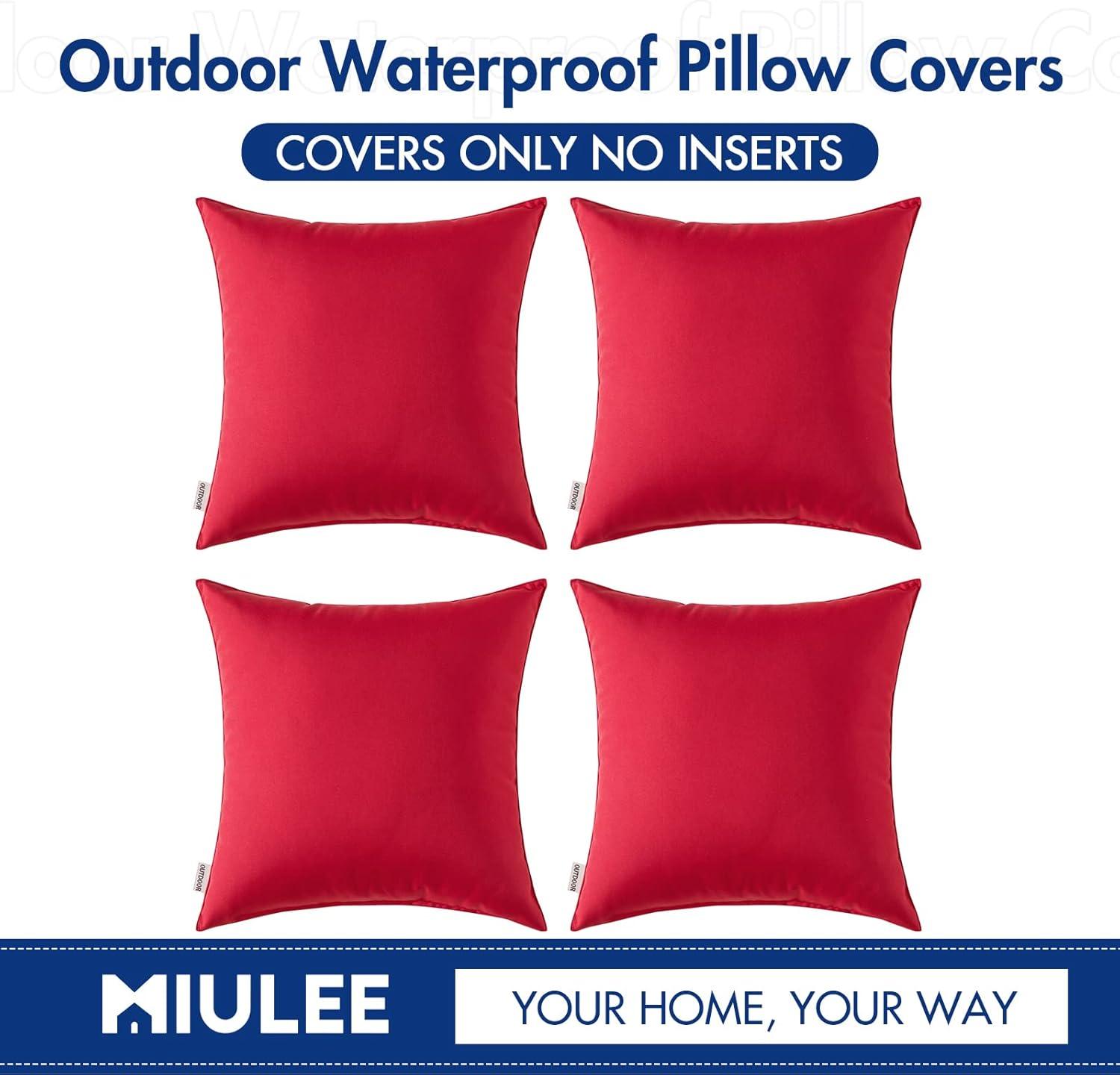 imageMIULEE Pack of 4 Decorative Outdoor Summer Pillow Covers Square Cushion Cases PU Coating Waterproof Throw Pillowcase Shell for Living Room Couch Sofa Garden Tent Park 18x18 Inch YellowRed