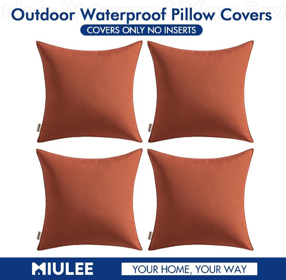 imageMIULEE Pack of 4 Decorative Outdoor Summer Pillow Covers Square Cushion Cases PU Coating Waterproof Throw Pillowcase Shell for Living Room Couch Sofa Garden Tent Park 18x18 Inch YellowRust