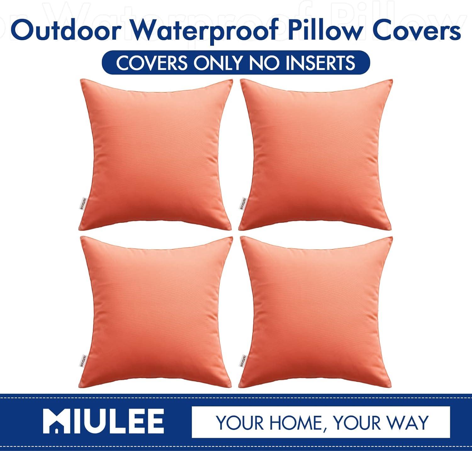 imageMIULEE Pack of 4 Decorative Outdoor Summer Pillow Covers Square Cushion Cases PU Coating Waterproof Throw Pillowcase Shell for Living Room Couch Sofa Garden Tent Park 18x18 Inch YellowCoral Red