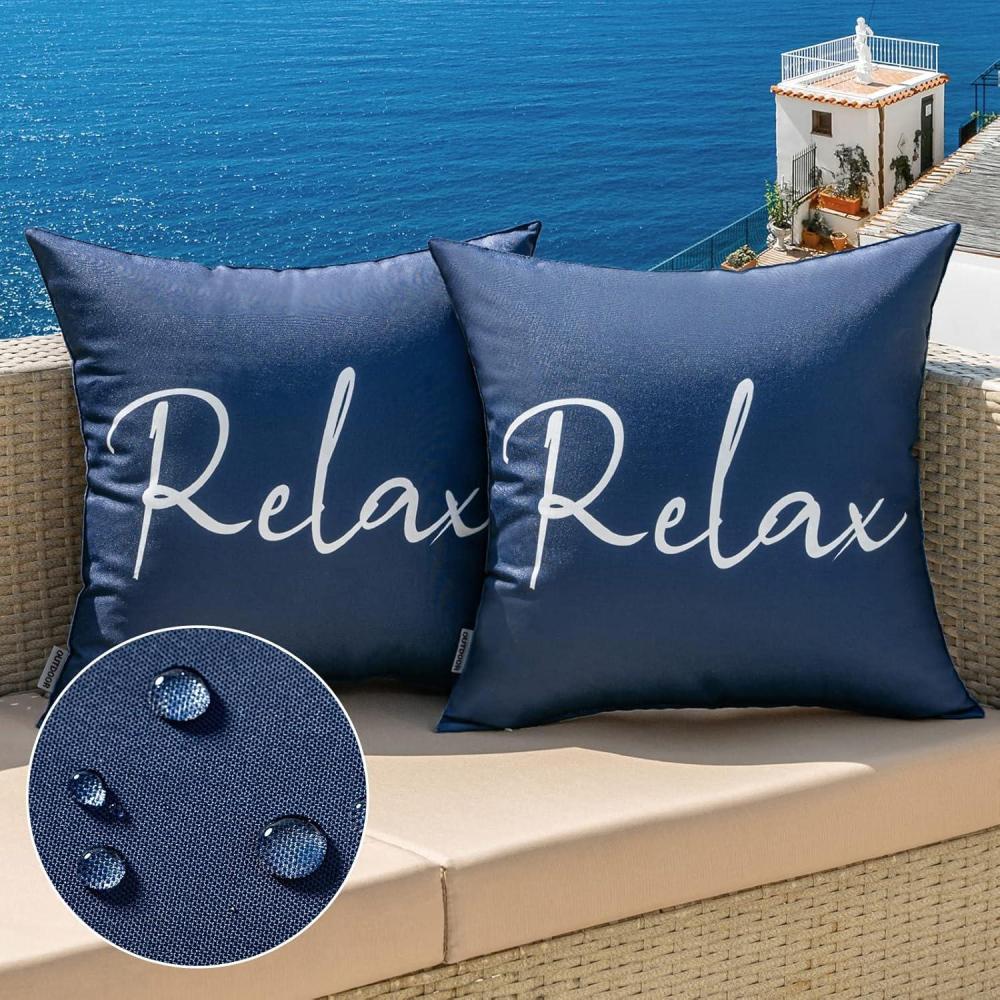 imageMIULEE Outdoor Waterproof Throw Pillow Covers Set of 2 Relax Decorative Outdoor Square Pillowcases for Chair Patio Garden Couch Tent Balcony Sofa Deep Blue 18x18 InchBlue