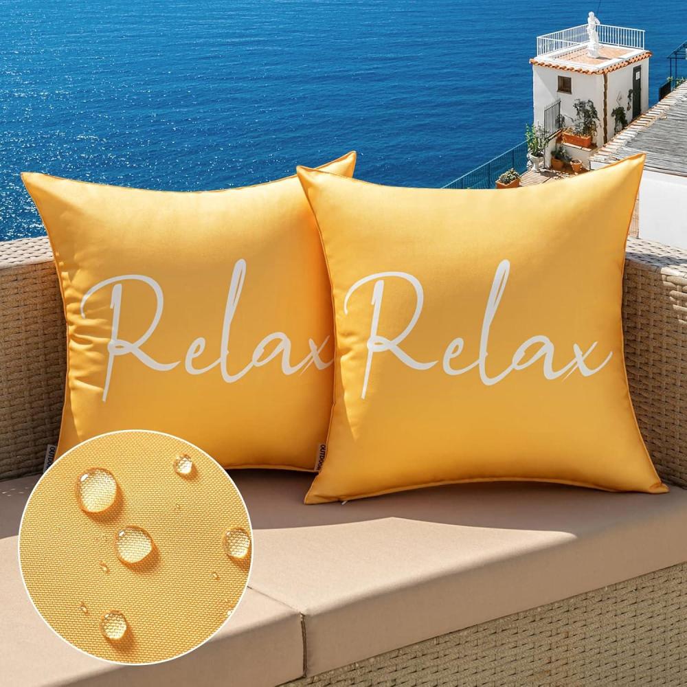 imageMIULEE Outdoor Waterproof Throw Pillow Covers Set of 2 Relax Decorative Outdoor Square Pillowcases for Chair Patio Garden Couch Tent Balcony Sofa Deep Blue 18x18 InchYellow