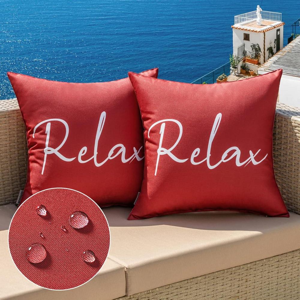 imageMIULEE Outdoor Waterproof Throw Pillow Covers Set of 2 Relax Decorative Outdoor Square Pillowcases for Chair Patio Garden Couch Tent Balcony Sofa Deep Blue 18x18 InchRed