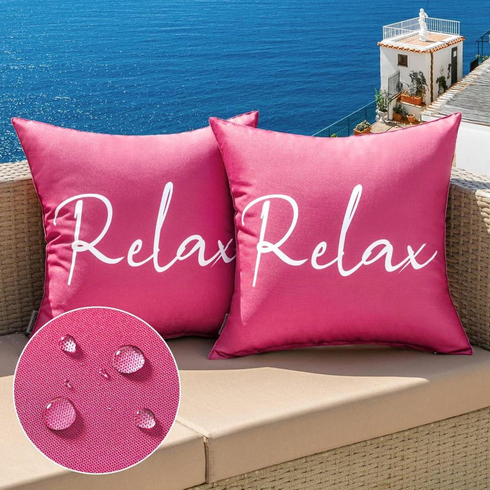 imageMIULEE Outdoor Waterproof Throw Pillow Covers Set of 2 Relax Decorative Outdoor Square Pillowcases for Chair Patio Garden Couch Tent Balcony Sofa Deep Blue 18x18 InchHot Pink