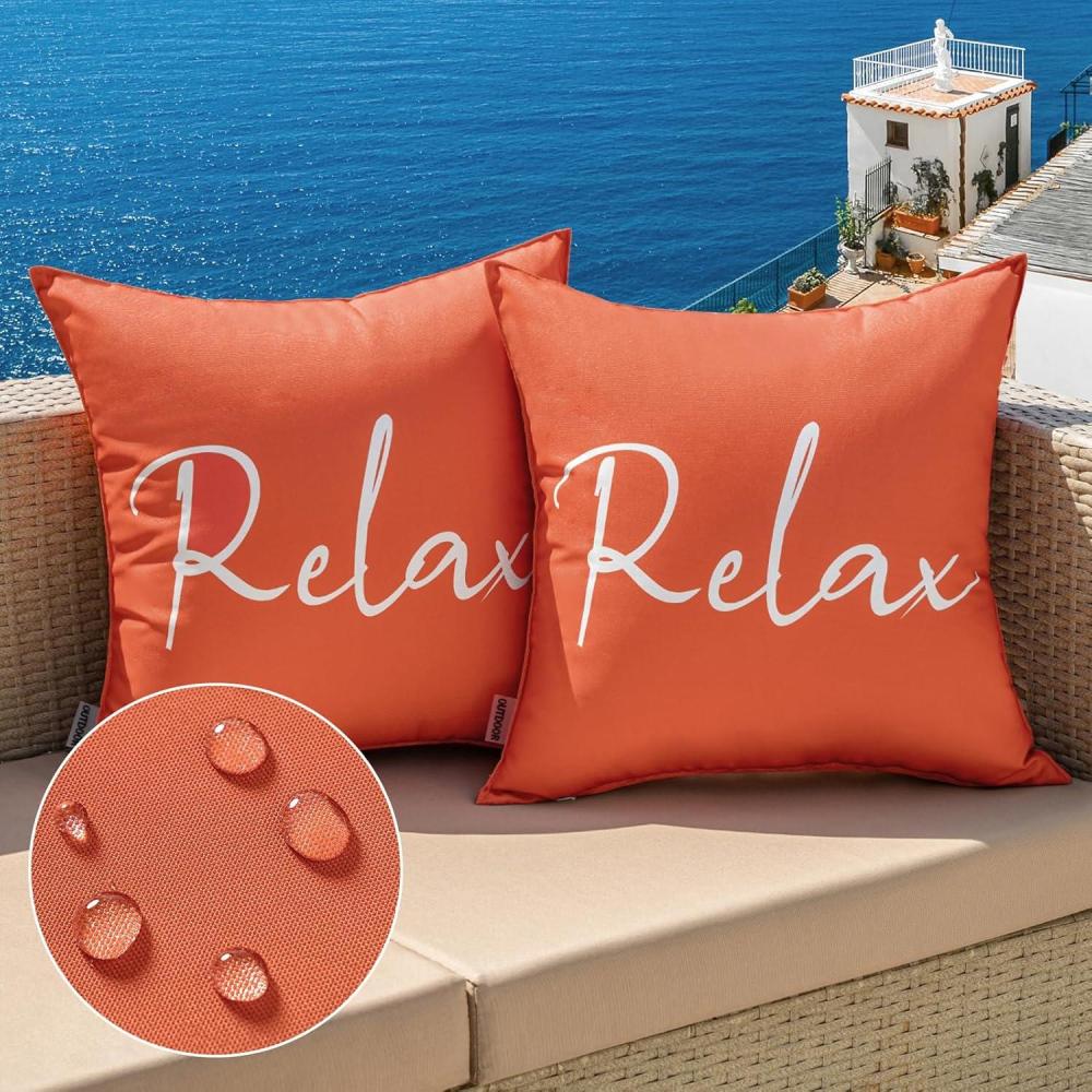 imageMIULEE Outdoor Waterproof Throw Pillow Covers Set of 2 Relax Decorative Outdoor Square Pillowcases for Chair Patio Garden Couch Tent Balcony Sofa Deep Blue 18x18 InchCoral Red