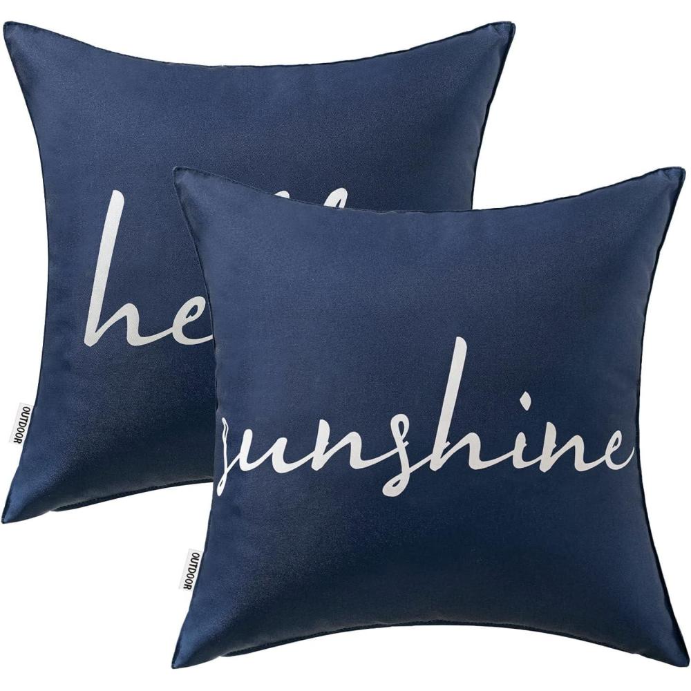 imageMIULEE Outdoor Waterproof Throw Pillow Covers Set of 2 Spring Hello Sunshine Decorative Outdoor Square Pillowcases for Chair Patio Garden Couch Tent Balcony Sofa Summer Yellow 20x20 InchNavy Blue