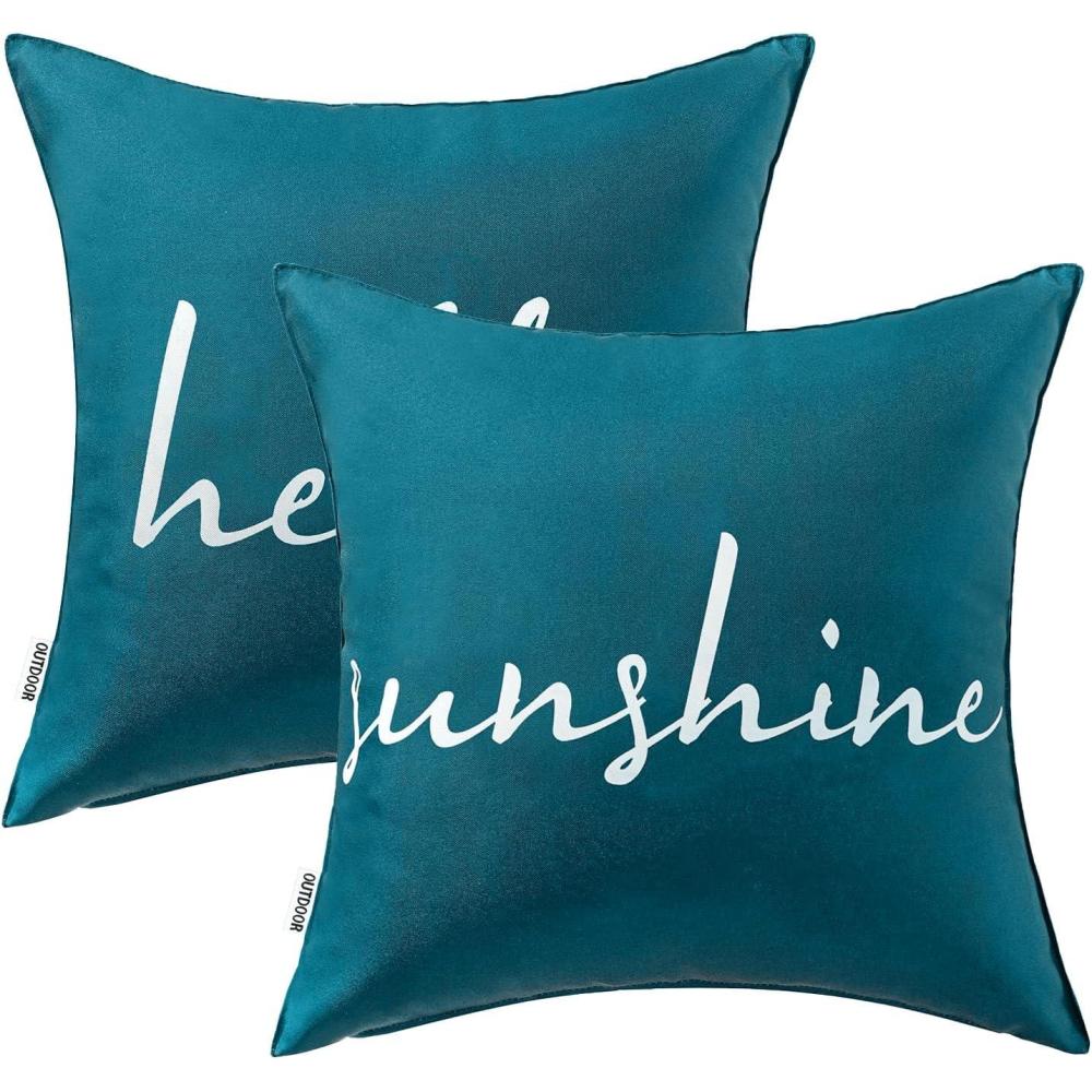 imageMIULEE Outdoor Waterproof Throw Pillow Covers Set of 2 Spring Hello Sunshine Decorative Outdoor Square Pillowcases for Chair Patio Garden Couch Tent Balcony Sofa Summer Yellow 20x20 InchDeep Blue