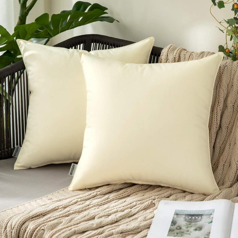 imageMIULEE Pack of 2 Decorative Outdoor Waterproof Pillow Covers Garden Cushion Sham Throw Pillowcase Summer Shell for Patio Tent Couch 16x16 Inch BeigeBeige