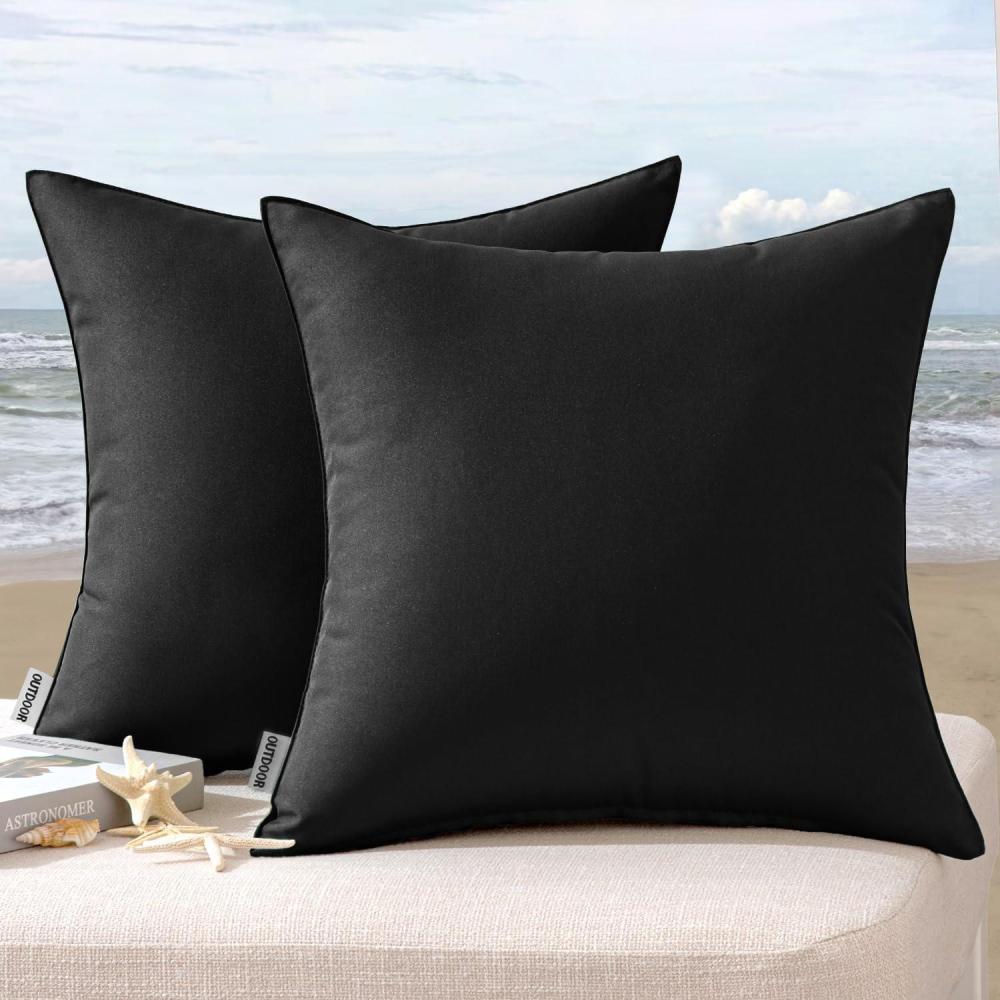 imageMIULEE Pack of 2 Decorative Outdoor Waterproof Pillow Covers Garden Cushion Sham Throw Pillowcase Summer Shell for Patio Tent Couch 16x16 Inch BeigeBlack