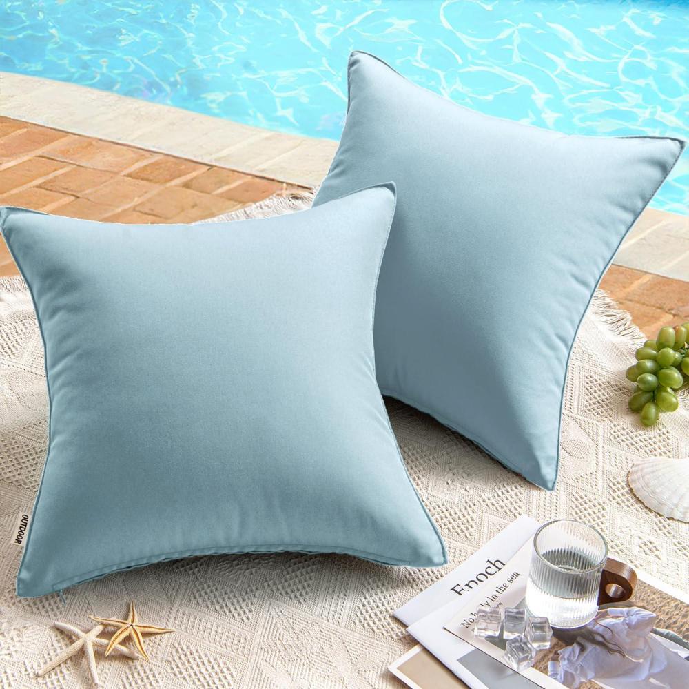 imageMIULEE Pack of 2 Decorative Outdoor Waterproof Pillow Covers Garden Cushion Sham Throw Pillowcase Summer Shell for Patio Tent Couch 16x16 Inch BeigeBlue
