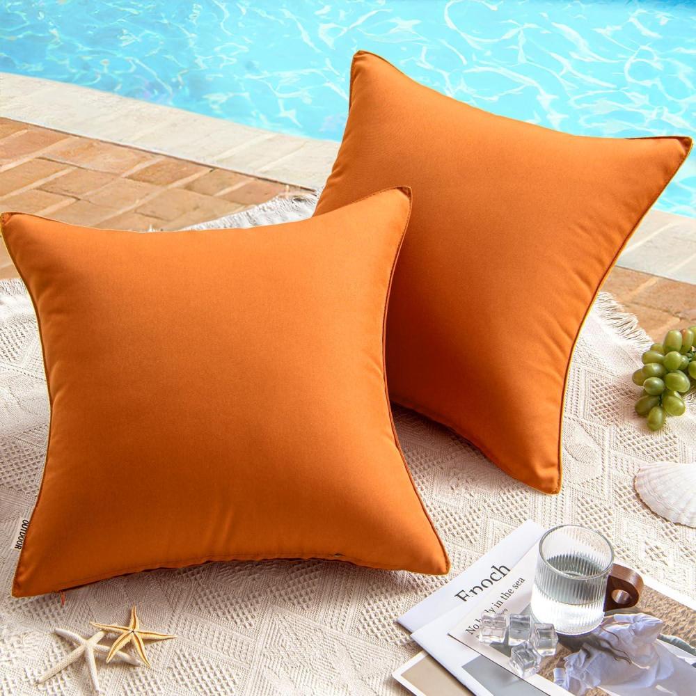 imageMIULEE Pack of 2 Decorative Outdoor Waterproof Pillow Covers Garden Cushion Sham Throw Pillowcase Summer Shell for Patio Tent Couch 16x16 Inch BeigeBurnt Orange