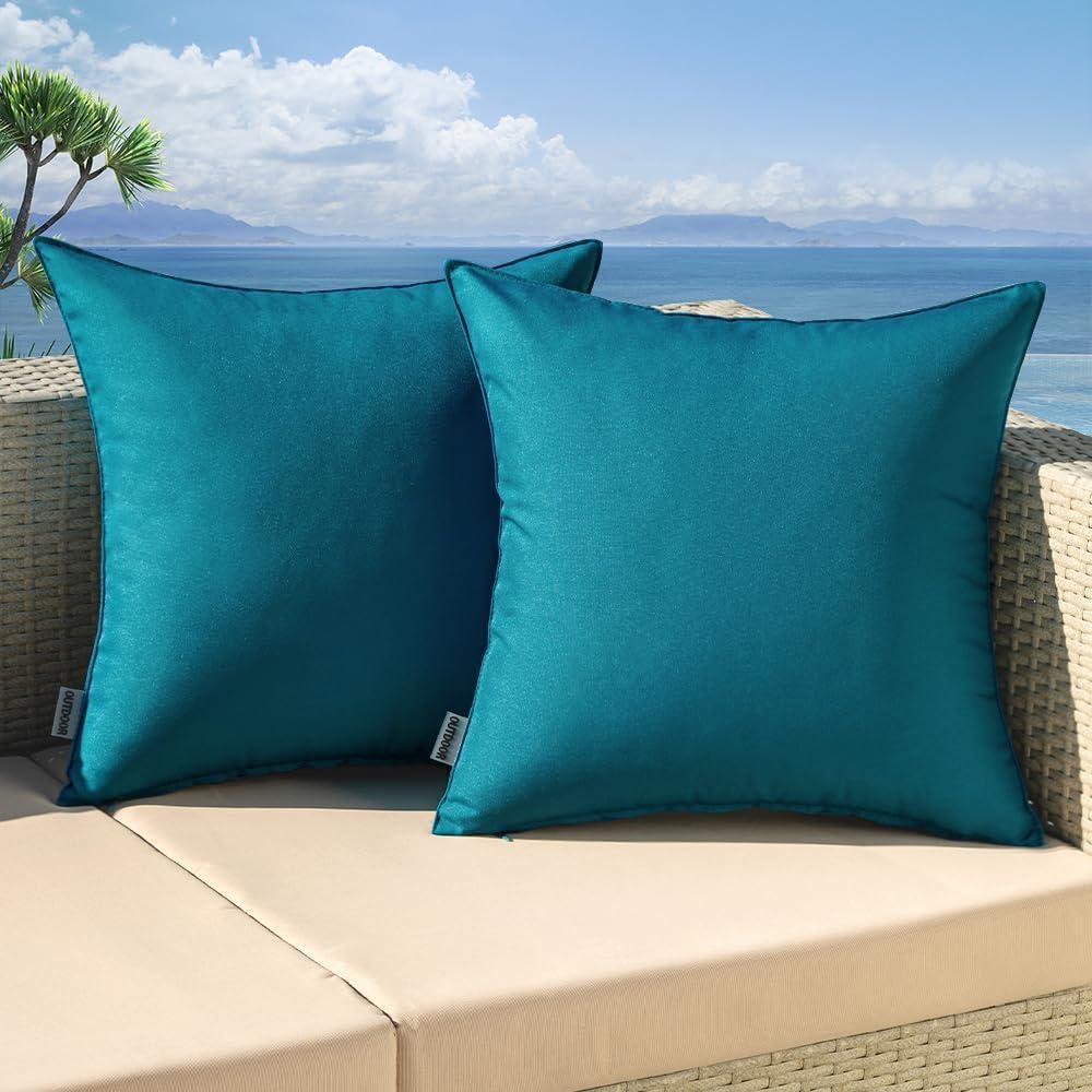 imageMIULEE Pack of 2 Decorative Outdoor Waterproof Pillow Covers Garden Cushion Sham Throw Pillowcase Summer Shell for Patio Tent Couch 16x16 Inch BeigeDeep Blue