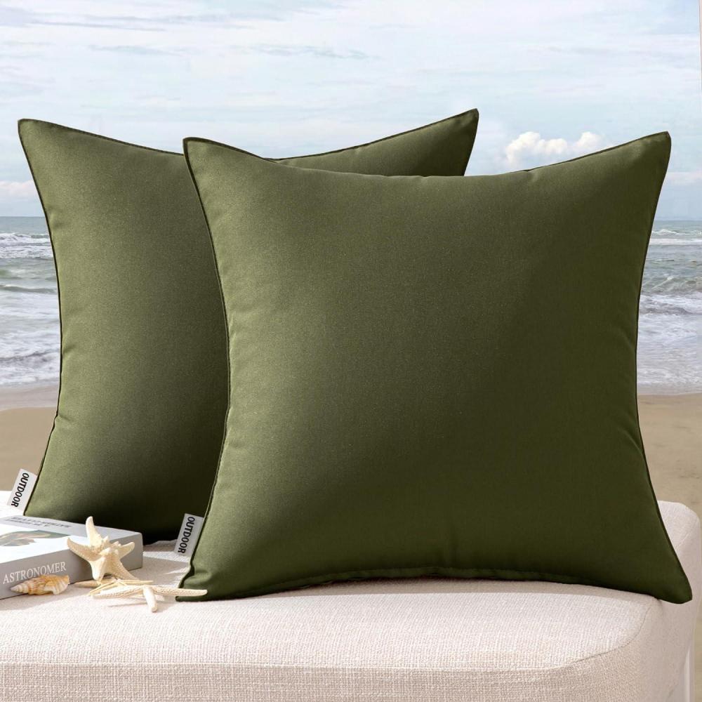 imageMIULEE Pack of 2 Decorative Outdoor Waterproof Pillow Covers Garden Cushion Sham Throw Pillowcase Summer Shell for Patio Tent Couch 16x16 Inch BeigeOlive
